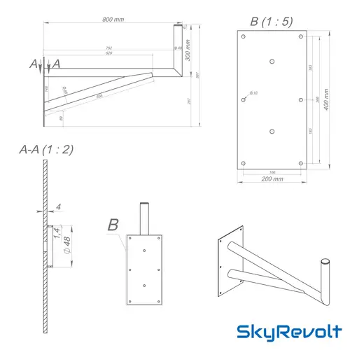SkyRevolt 80cm Ø 48mm Wandhalter Stahl verzinkt SAT-Halterung mit Stützelement Wand Halterung für Satellitenschüssel SkyRevolt 80cm Ø 48mm Wandhalter Stahl verzinkt SAT-Halterung mit Stützelement Wand Halterung für Satellitenschüssel