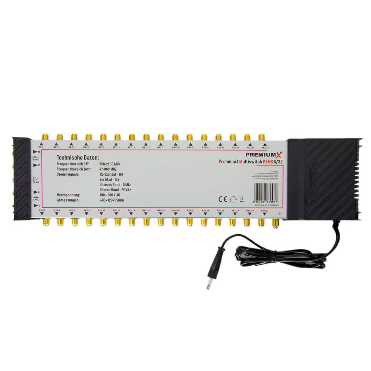 PremiumX PXMS 5/32 Multischalter mit Netzteil Multiswitch 1 SAT für 32 Teilnehmer Satverteiler Digital HDTV FullHD 4K UHD 8K