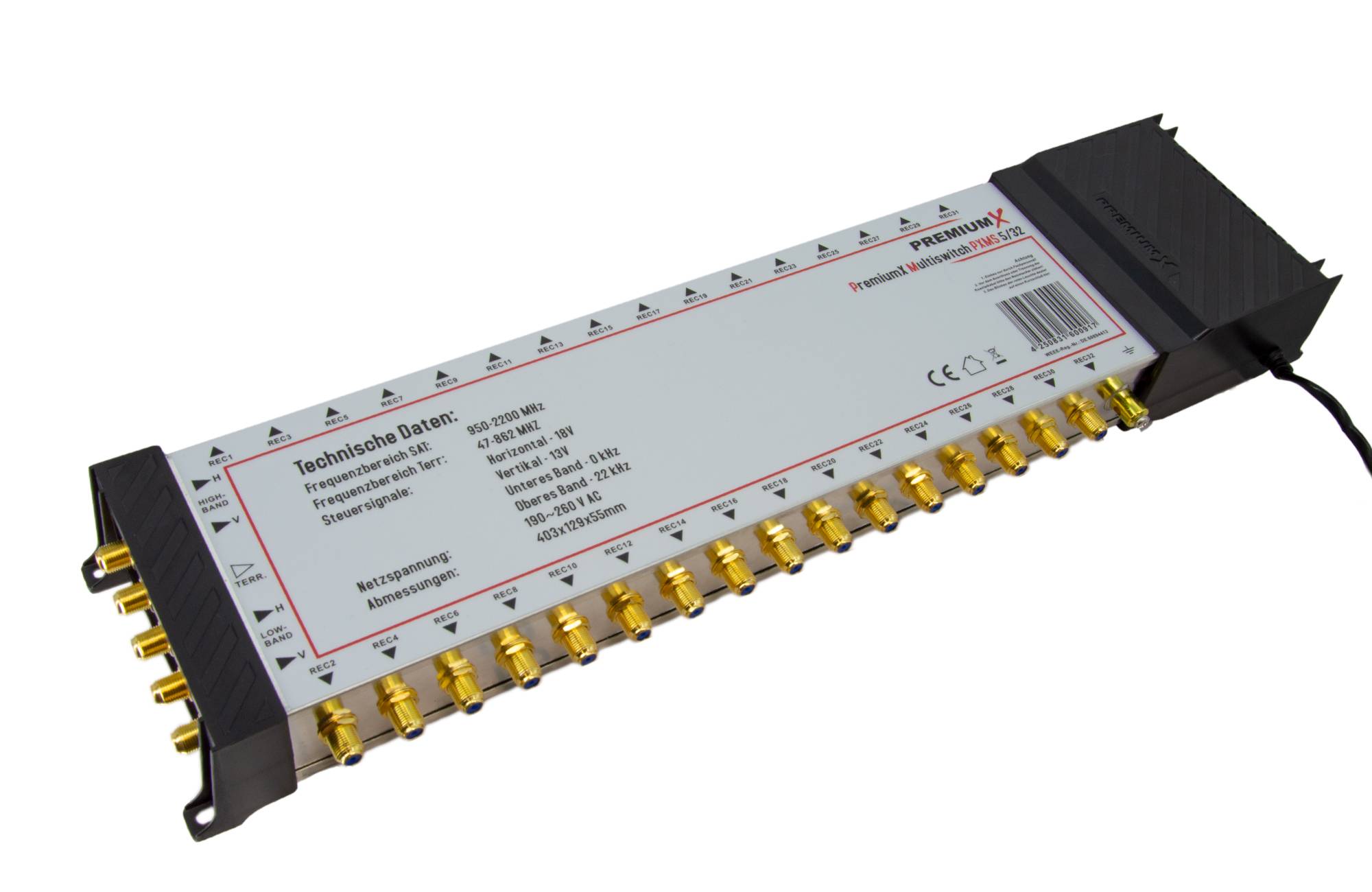 PremiumX PXMS 5/32 Multischalter mit Netzteil Multiswitch 1 SAT für 32 Teilnehmer Satverteiler Digital HDTV FullHD 4K UHD 8K