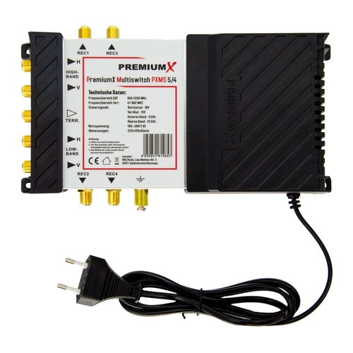 PremiumX PXMS 5/4 Multischalter mit Netzteil Multiswitch 1 SAT für 4 Teilnehmer Satverteiler Digital HDTV FullHD 4K UHD 8K PremiumX PXMS 5/4 Multischalter mit Netzteil Multiswitch 1 SAT für 4 Teilnehmer Satverteiler Digital HDTV FullHD 4K UHD 8K