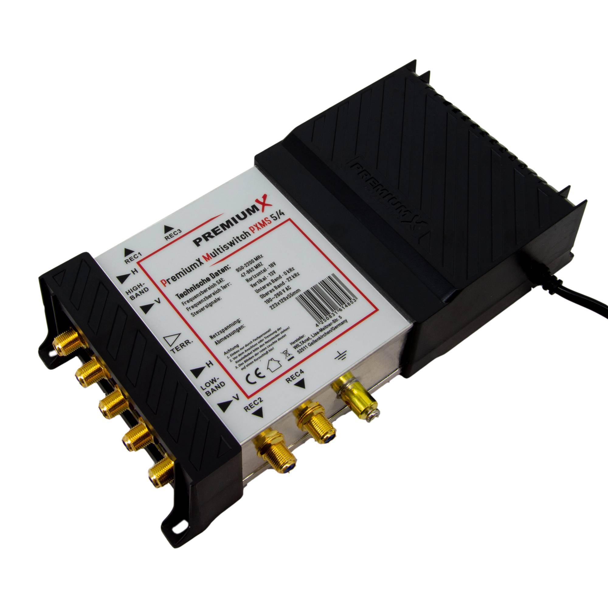 PremiumX PXMS 5/4 Multischalter mit Netzteil Multiswitch 1 SAT für 4 Teilnehmer Satverteiler Digital HDTV FullHD 4K UHD 8K