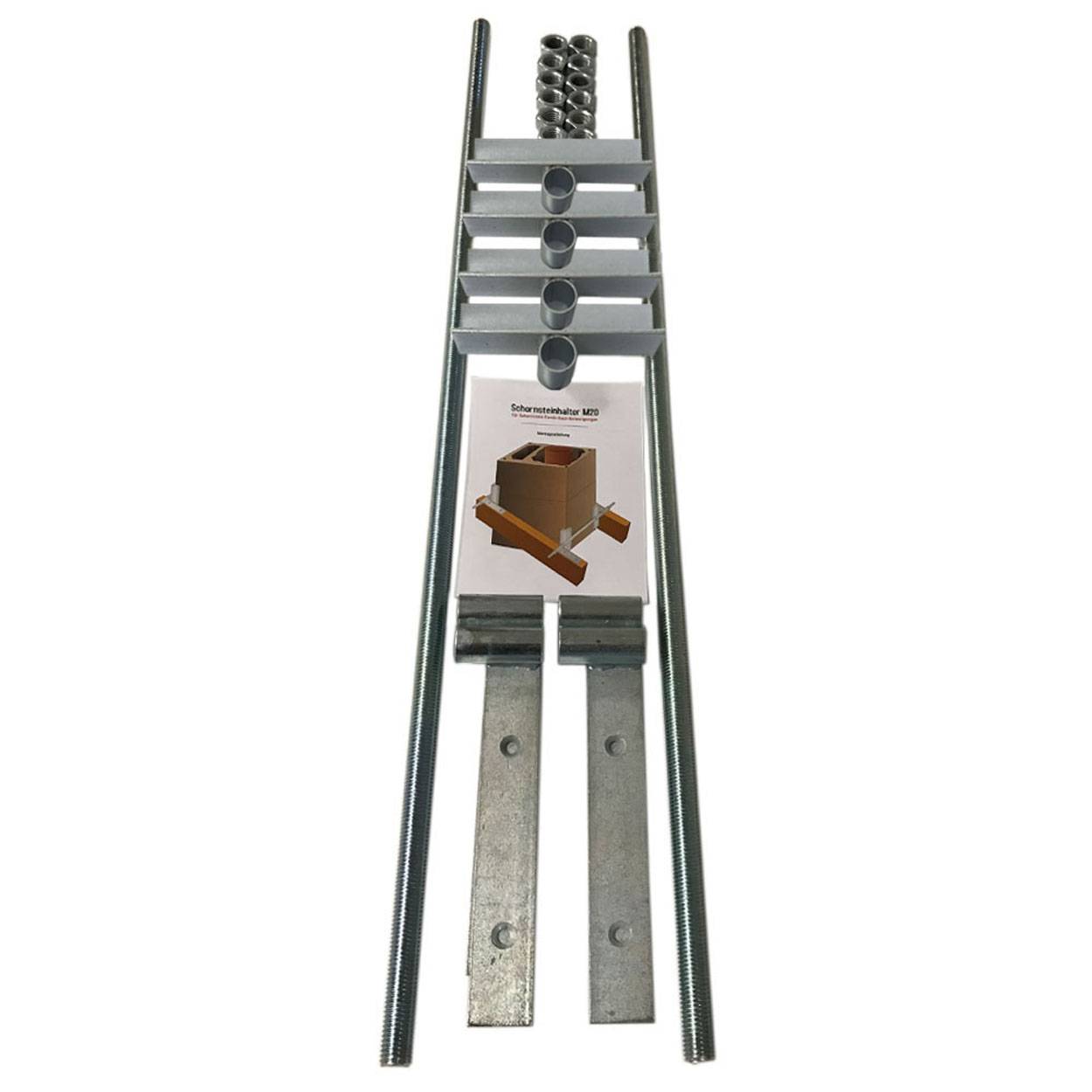 PremiumX Schornsteinhalter M20 | Sparrenhalter ohne Glaswolle | Massive Kaminbefestigung Bausatz zur stabilen Statik-Sicherung | Verzinkter Stahl