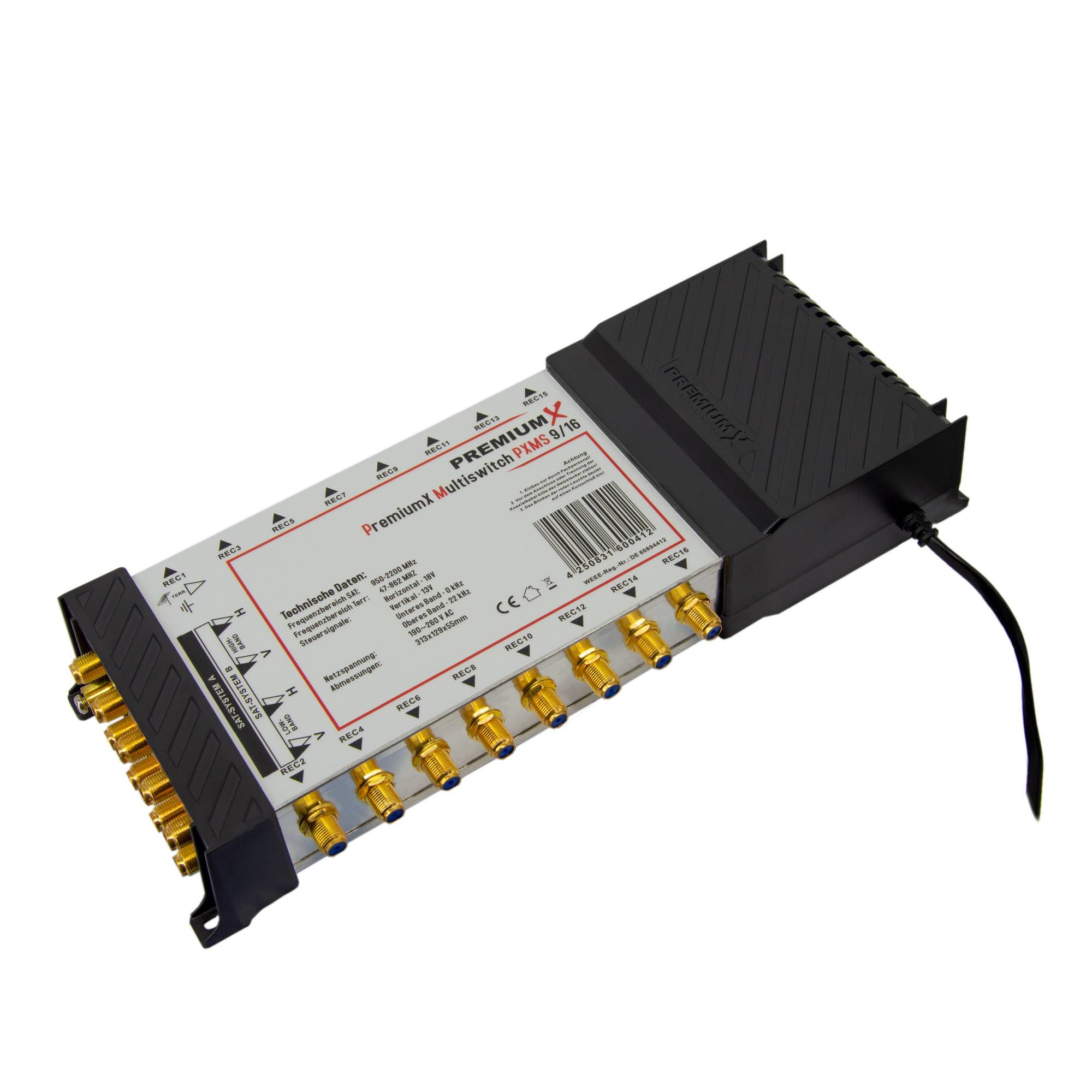 PremiumX PXMS 9/16 Multischalter mit Netzteil Multiswitch 2 SAT für 16 Teilnehmer Satverteiler Digital HDTV FullHD 4K UHD 8K