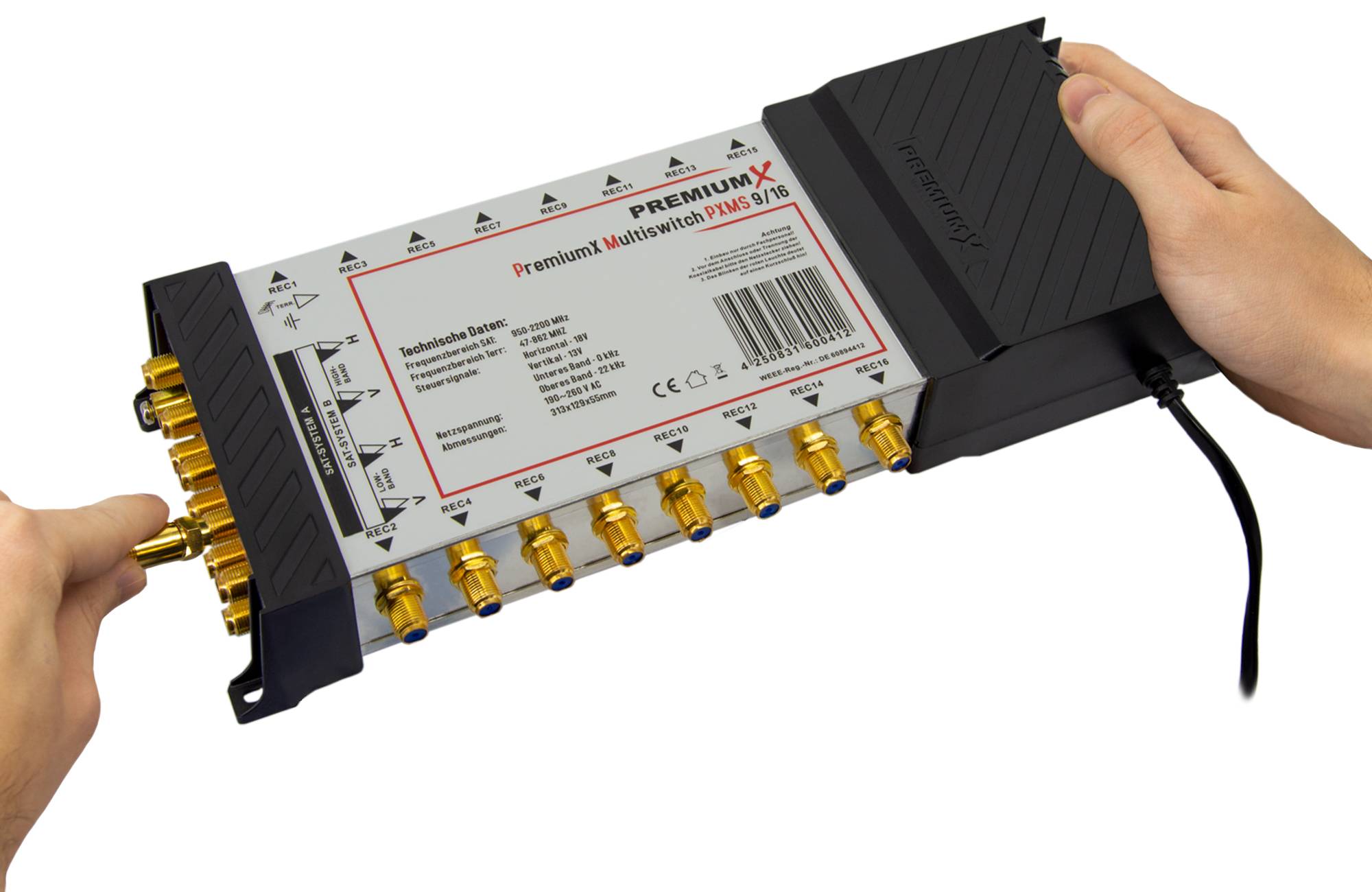 PremiumX PXMS 9/16 Multischalter mit Netzteil Multiswitch 2 SAT für 16 Teilnehmer Satverteiler Digital HDTV FullHD 4K UHD 8K