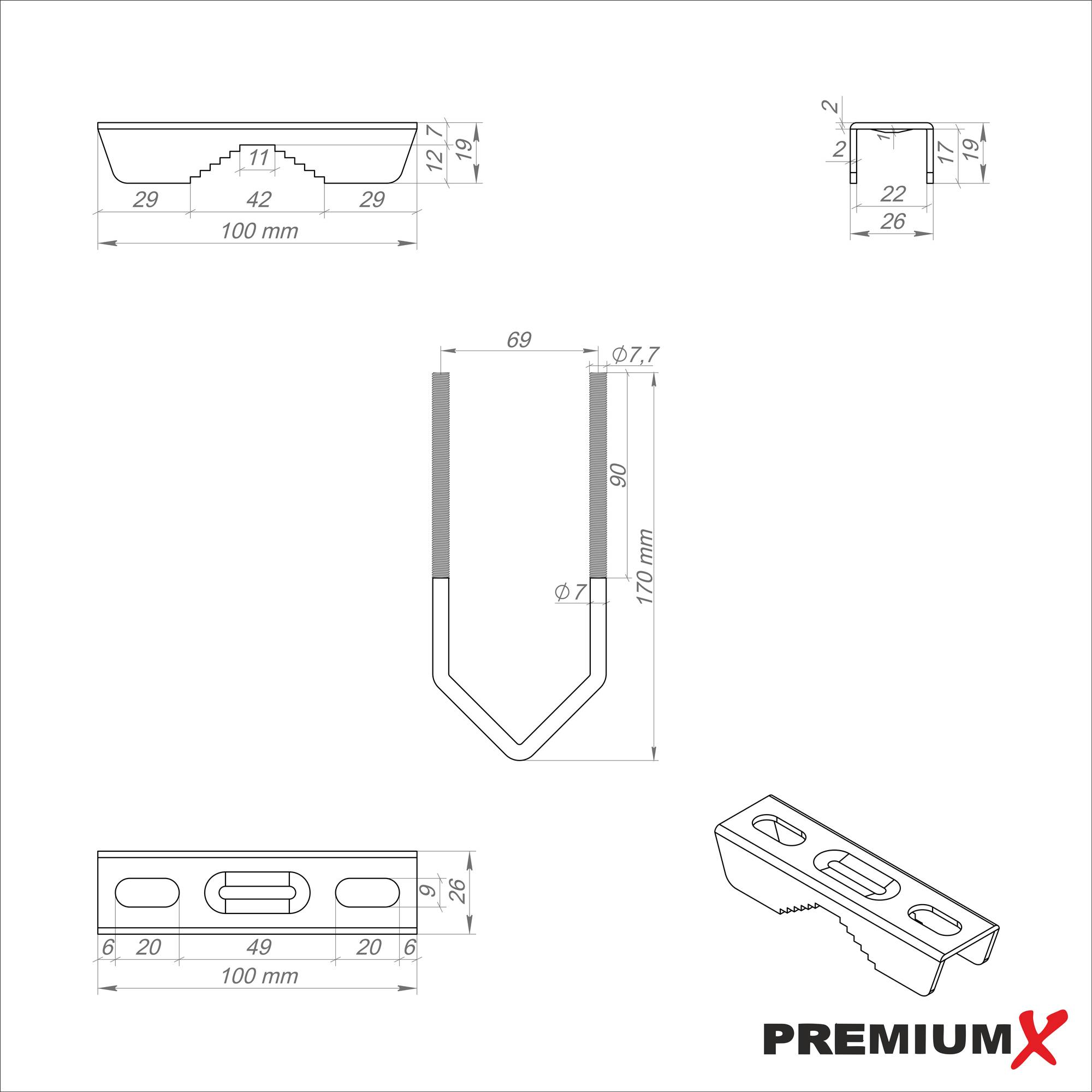 PremiumX Doppel-Mastausleger 25cm Ø 40mm Aluminium Duo-Wandhalter SAT Mast-Ausleger U-Halterung für Satelliten-Schüssel