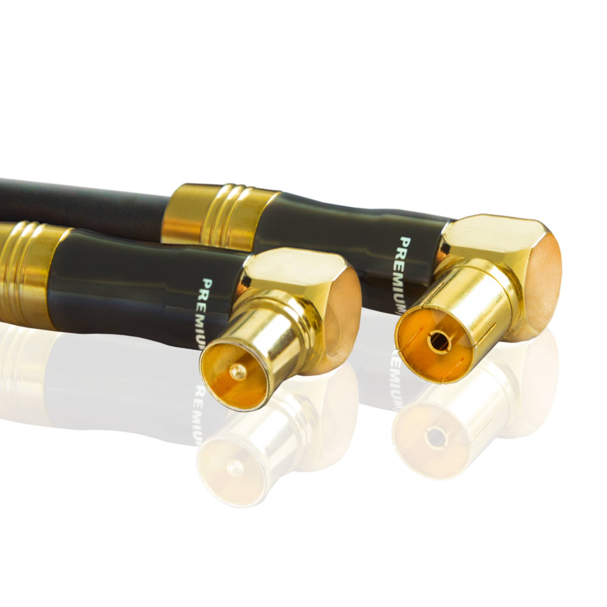PremiumX 3m Gold-Line TV Antennenkabel Schwarz Koax-Anschluss IEC Stecker - IEC Buchse 90° gewinkelt Metallgehäuse