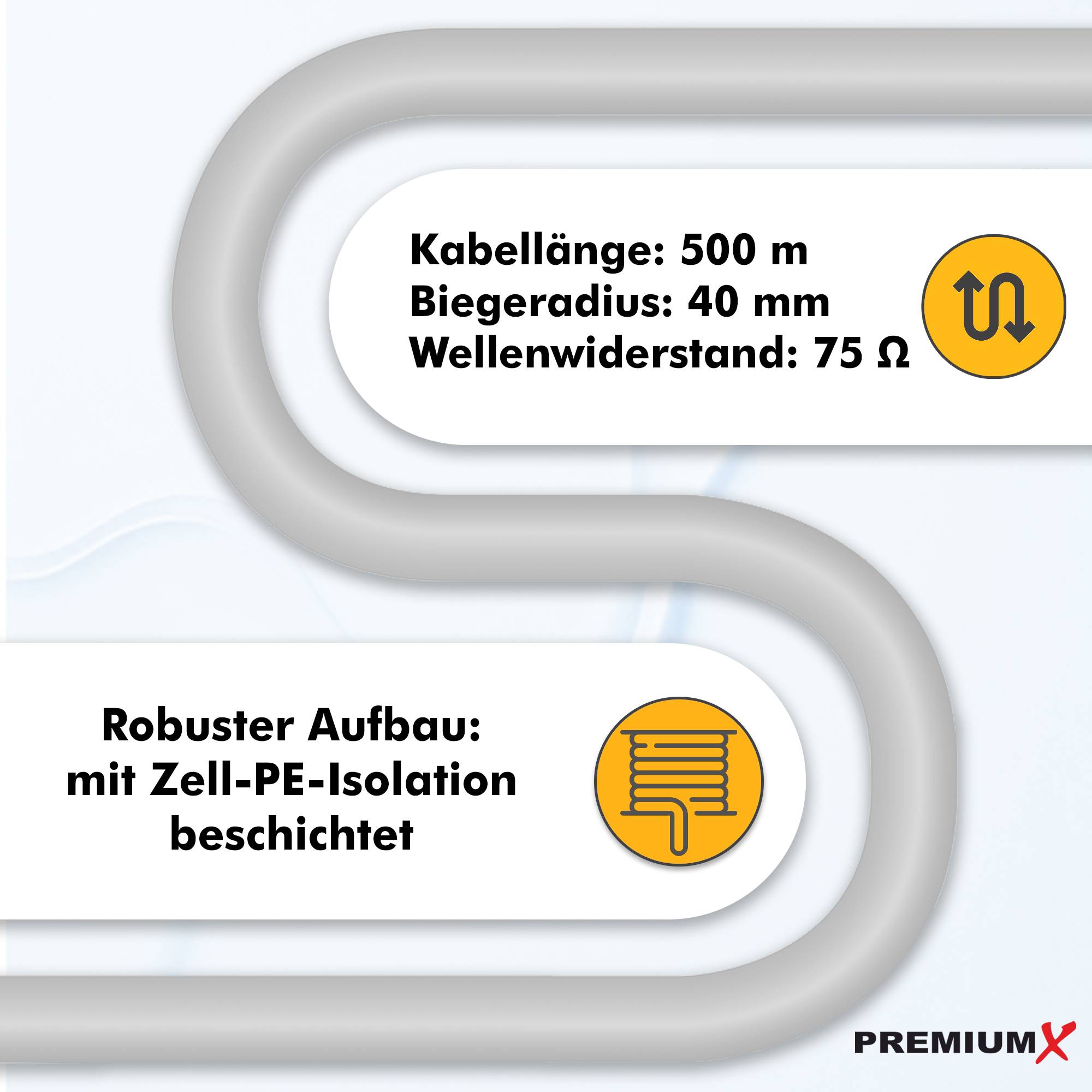 PremiumX 500m Deluxe Pro Koaxialkabel 135 dB 5-fach geschirmt Reines Kupfer Antennenkabel für Digital Satelliten Sat TV