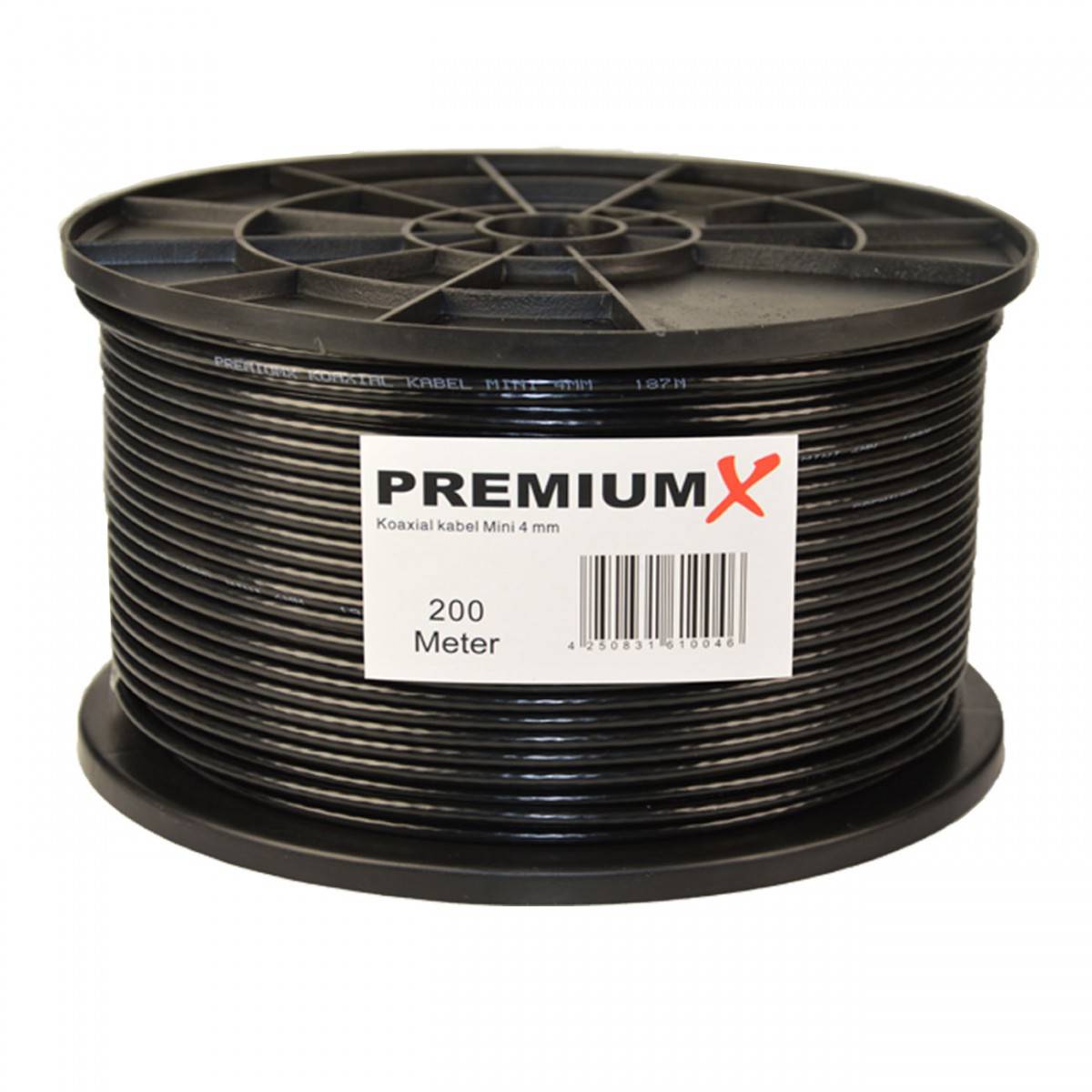 PremiumX 200m Mini Koaxial Sat Kabel 4mm extra dünn Schwarz Koax Antennenkabel 2-fach geschirmt für Sat | Kabel | DVB-T – Ultra HD 4K 3D