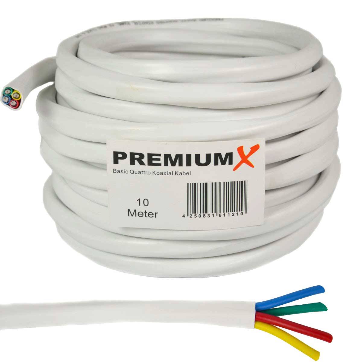 PremiumX 10m Basic Quattro Quad Koaxial SAT Kabel 90dB 2-Fach geschirmt Antennenkabel 4in1 Koaxialkabel Weiß