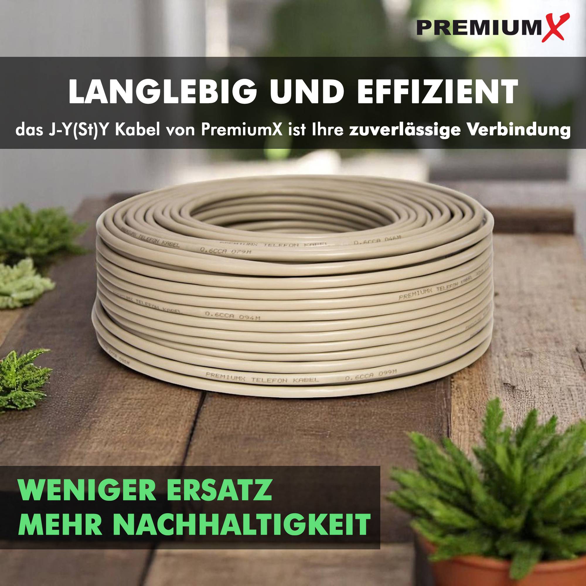 PremiumX 100m Telefonkabel 8x2x0,6mm J-Y(ST)Y Telefonleitung 16-Adern rund Fernmeldekabel Installationsleitung Verlegekabel