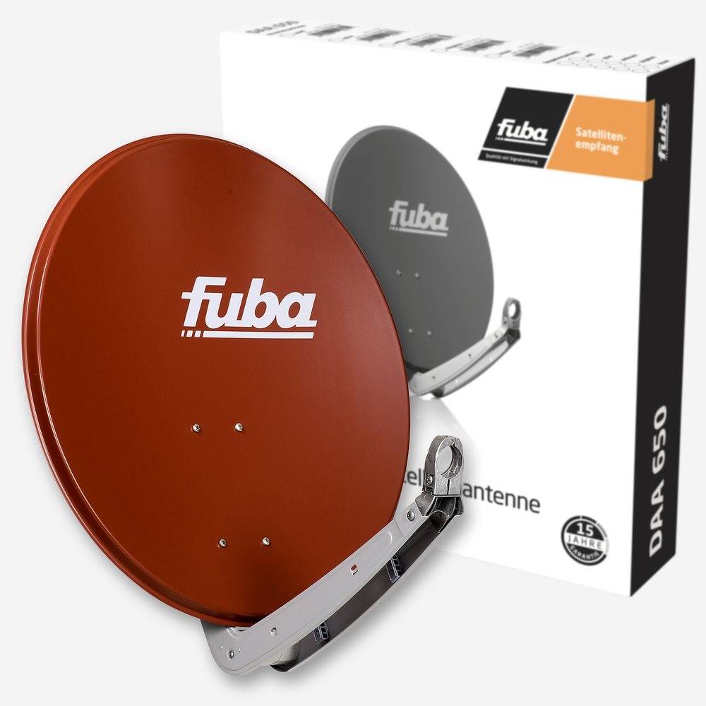 Fuba DAA 650 R Aluminium Satellitenschüssel 60x65 cm rot - Sat-Antenne/Sat-Spiegel mit stabilem Doppeltragarm, LNB-Halterung aus Alu Druckguss