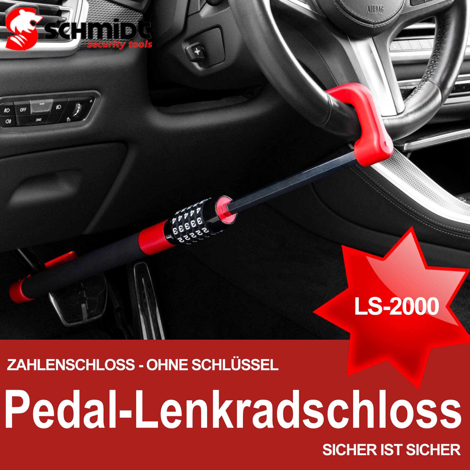 SCHMIDT security tools Pedal-Lenkradschloss LS-2000 49,5-78cm Auto KFZ PKW LKW Diebstahlsicherung Pedalschloss Wegfahrsperre Lenkradsicherung mit