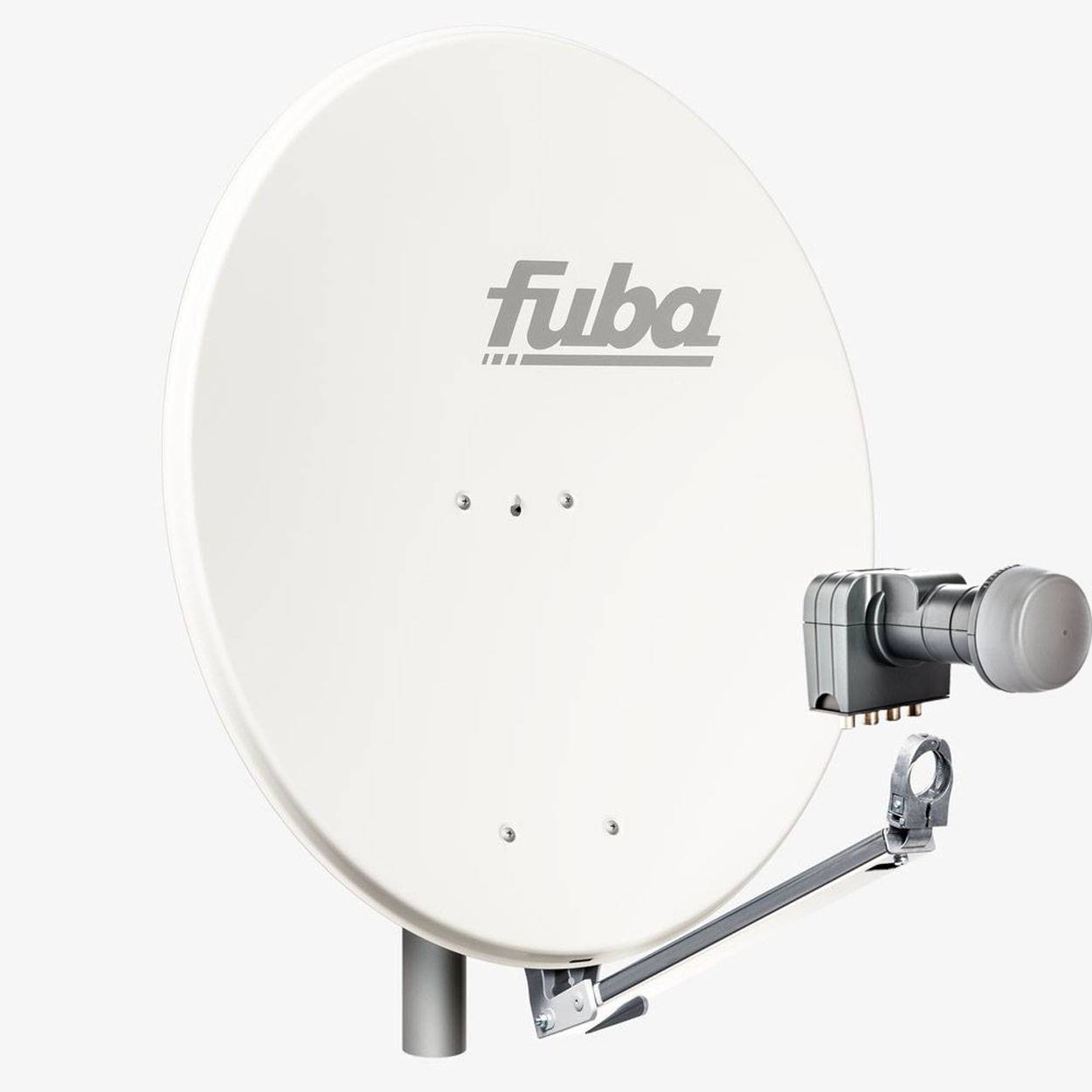 Fuba DAL 804 W Sat Anlage Antenne Schüssel Spiegel Quad LNB DEK 417 4 Teilnehmer Alu Sat-Schüssel/Sat-Spiegel Weiß<br>+ Fuba DEK 417 Quad LNB für