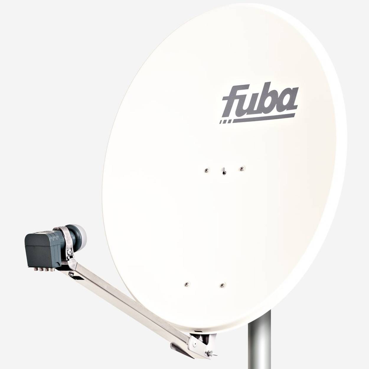 Fuba DAL 804 W Sat Anlage Antenne Schüssel Spiegel Quad LNB DEK 417 4 Teilnehmer Alu Sat-Schüssel/Sat-Spiegel Weiß<br>+ Fuba DEK 417 Quad LNB für