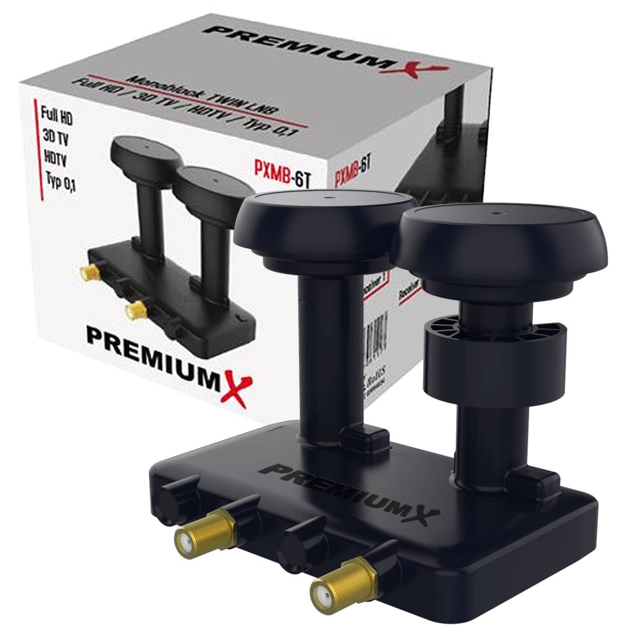 Premium X Monoblock Twin LNB - 2Fach - für 2 Teilnehmer - 4K Full HD - mit Wetterschutz für Satellitenschüssel Astra 19,2° Hotbird 13° Digital TV
