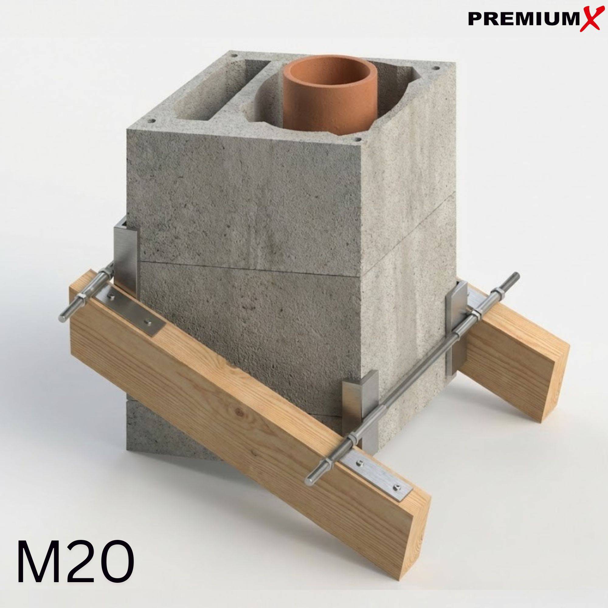 PremiumX Schornsteinhalter M20 | Sparrenhalter ohne Glaswolle | Massive Kaminbefestigung Bausatz zur stabilen Statik-Sicherung | Verzinkter Stahl