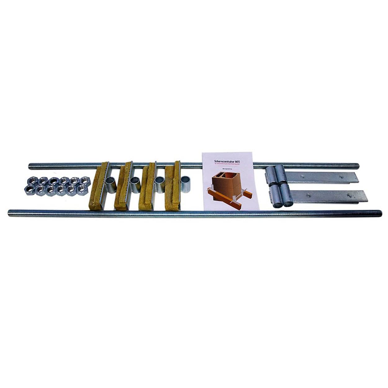PremiumX Schornsteinhalter Set M20 | Massiver Sparrenhalter inkl. Glaswolle | Profi-Kaminbefestigung zur Statik-Sicherung | Universal Bausatz