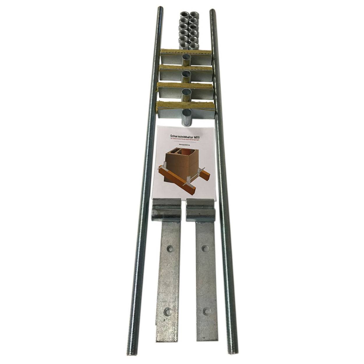 PremiumX Schornsteinhalter Set M20 | Massiver Sparrenhalter inkl. Glaswolle | Profi-Kaminbefestigung zur Statik-Sicherung | Universal Bausatz