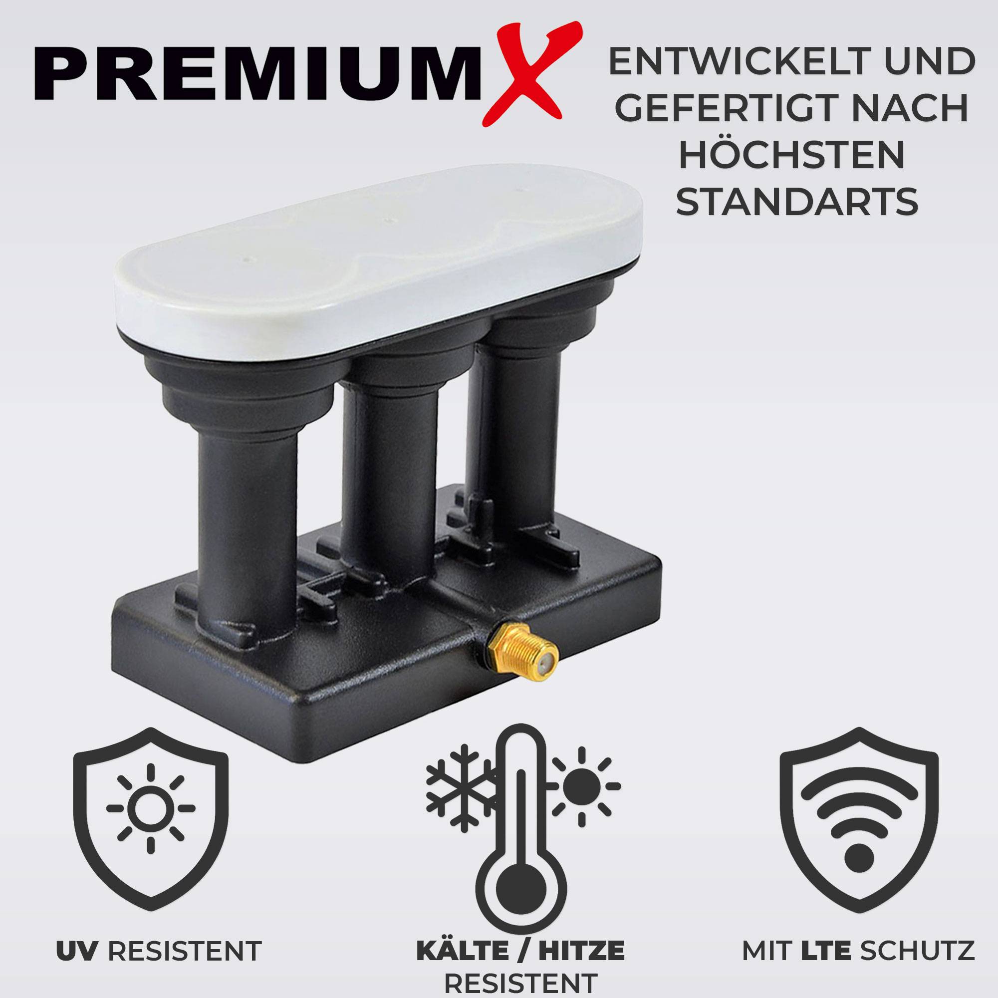 PremiumX Triple Monoblock LNB - Single - 1Teilnehmer - 4K Full HD - mit Wetterschutz für Satellitenschüssel Receiver Digital - Triplefeed Astra 19,2
