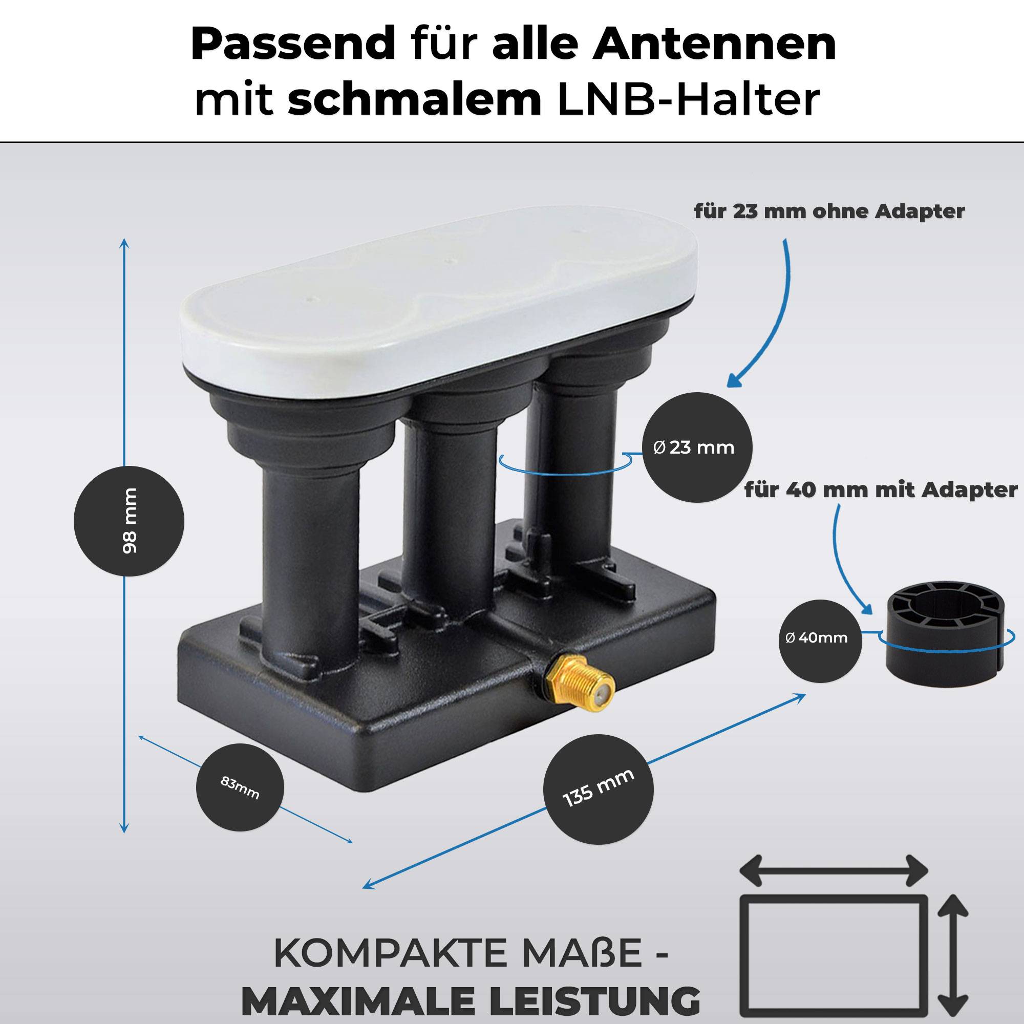 PremiumX Triple Monoblock LNB - Single - 1Teilnehmer - 4K Full HD - mit Wetterschutz für Satellitenschüssel Receiver Digital - Triplefeed Astra 19,2