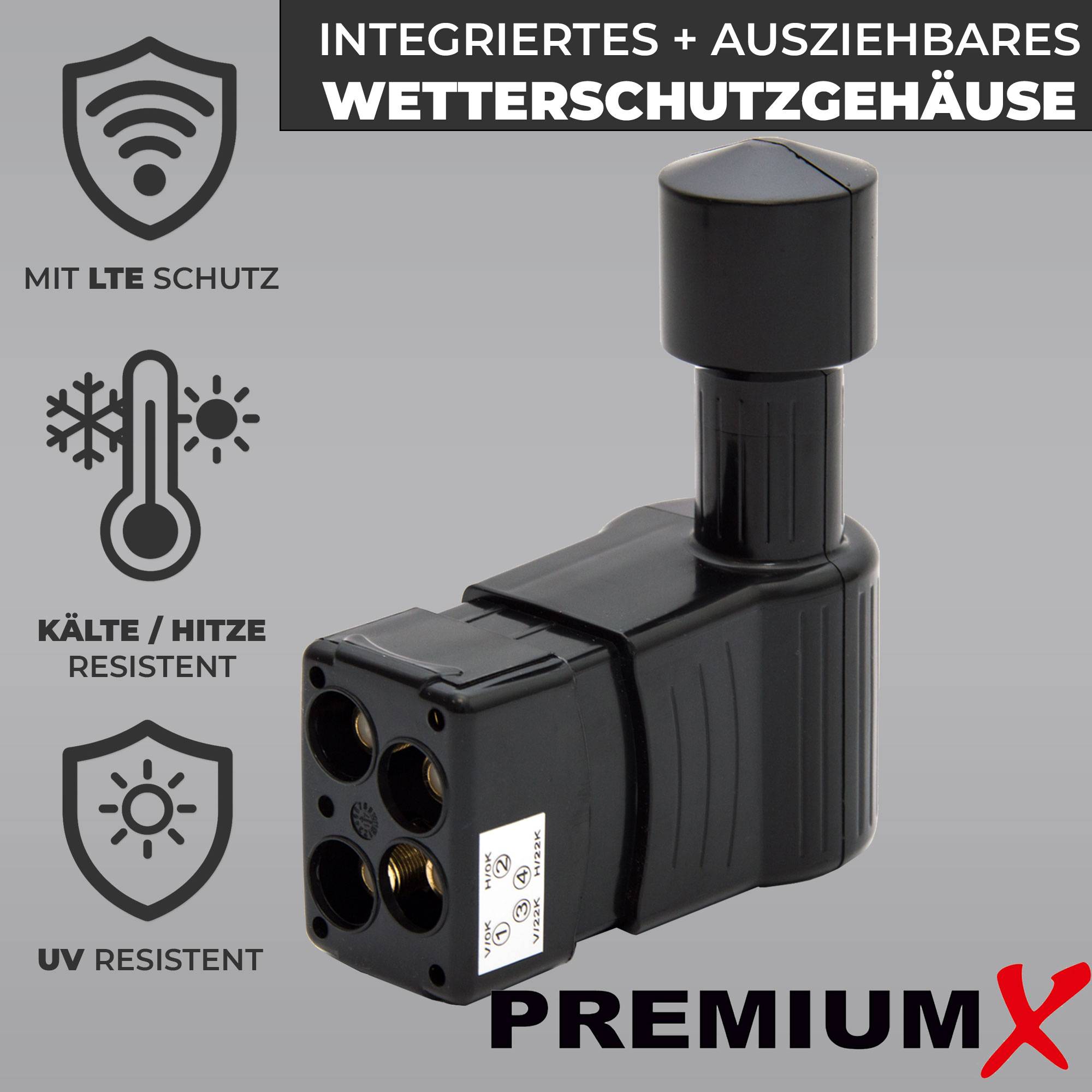 Premium X Rocket Quattro LNB - 4Fach - nur für Multischalter - 4K Full HD - mit Wetterschutz + für Satellitenschüssel Digital TV Fernseher - Schwa