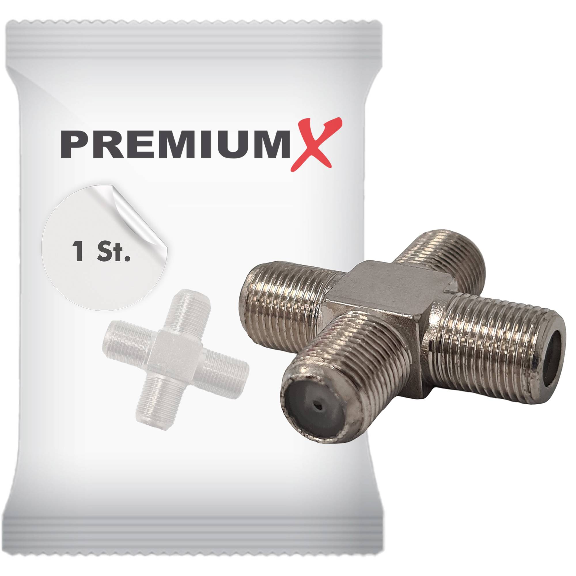 PremiumX Verteiler F-Adapter F-Buchse auf 3X F-Kupplungen Splitter Verbinder für Koaxialkabel Antennenkabel