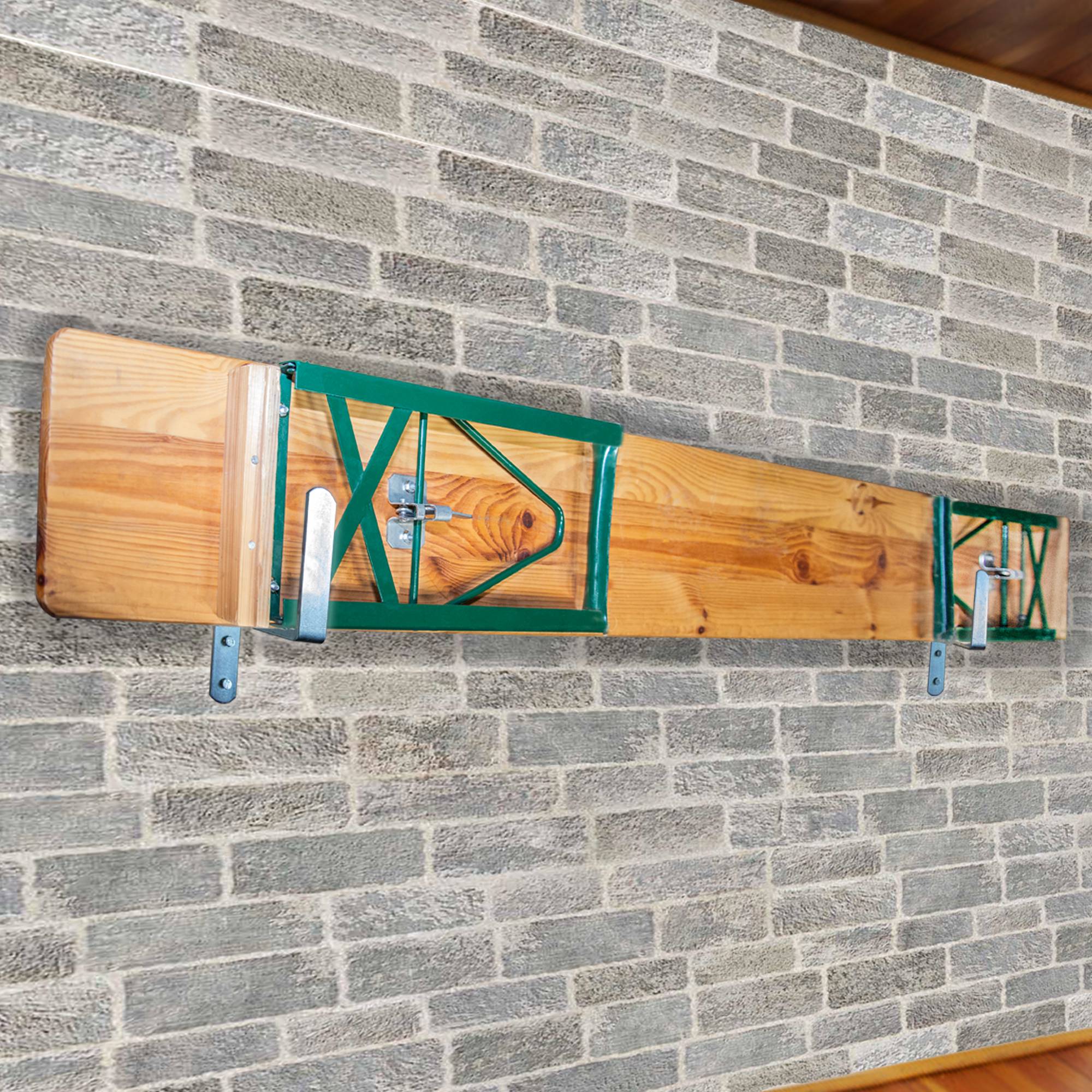 PremiumX Wandhalterung für Festzeltgarnitur Bierbank Biertisch Wand Halterung Garnitur Aufhängung 1 Tisch 2 Bänke Stahl-Wandhaken Halter Set inkl