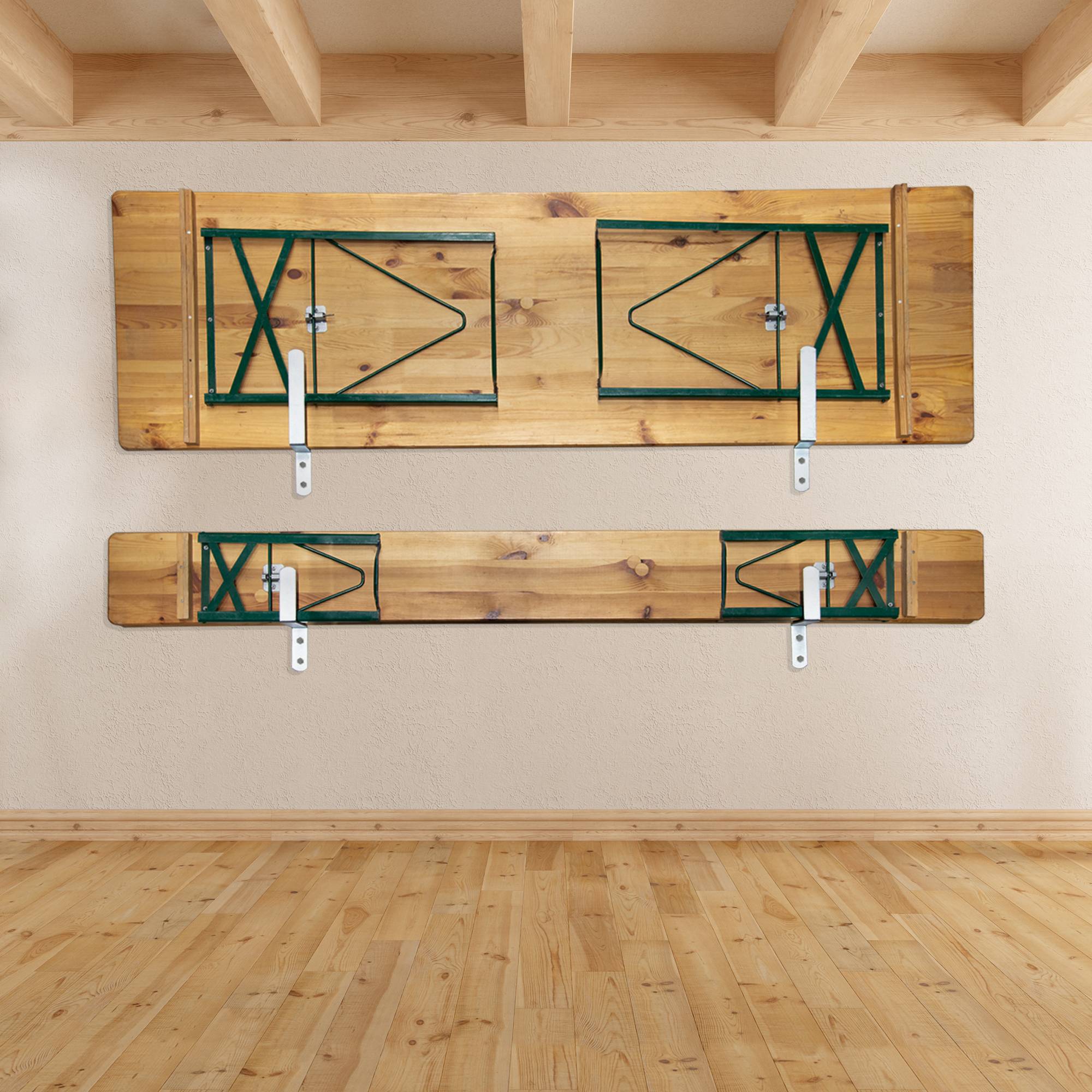 PremiumX Wandhalterung für Festzeltgarnitur Bierbank Biertisch Wand Halterung Garnitur Aufhängung 1 Tisch 2 Bänke Stahl-Wandhaken Halter Set inkl