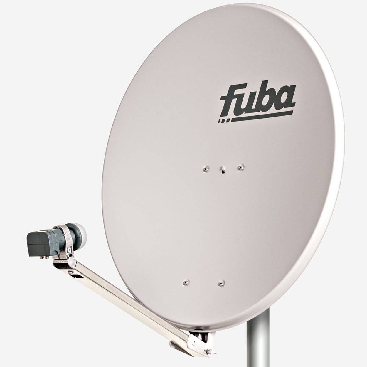 Fuba DAL 802 G + Twin LNB Sat Satelliten Anlage Schüssel DEK 217 2 Teilnehmer Alu Spiegel Grau für 2 Teilnehmer HDTV 4K 3D kompatibel Aluminium