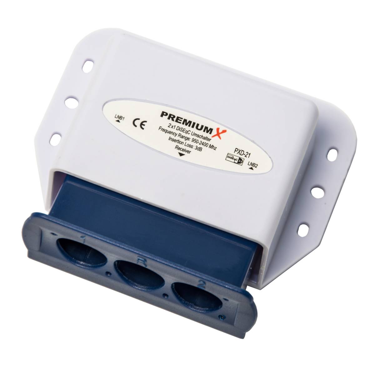 PremiumX PXD-21 DiSEqC Schalter 2/1 Umschalter 2.0 mit Wetterschutzgehäuse Full HD HDTV 3D