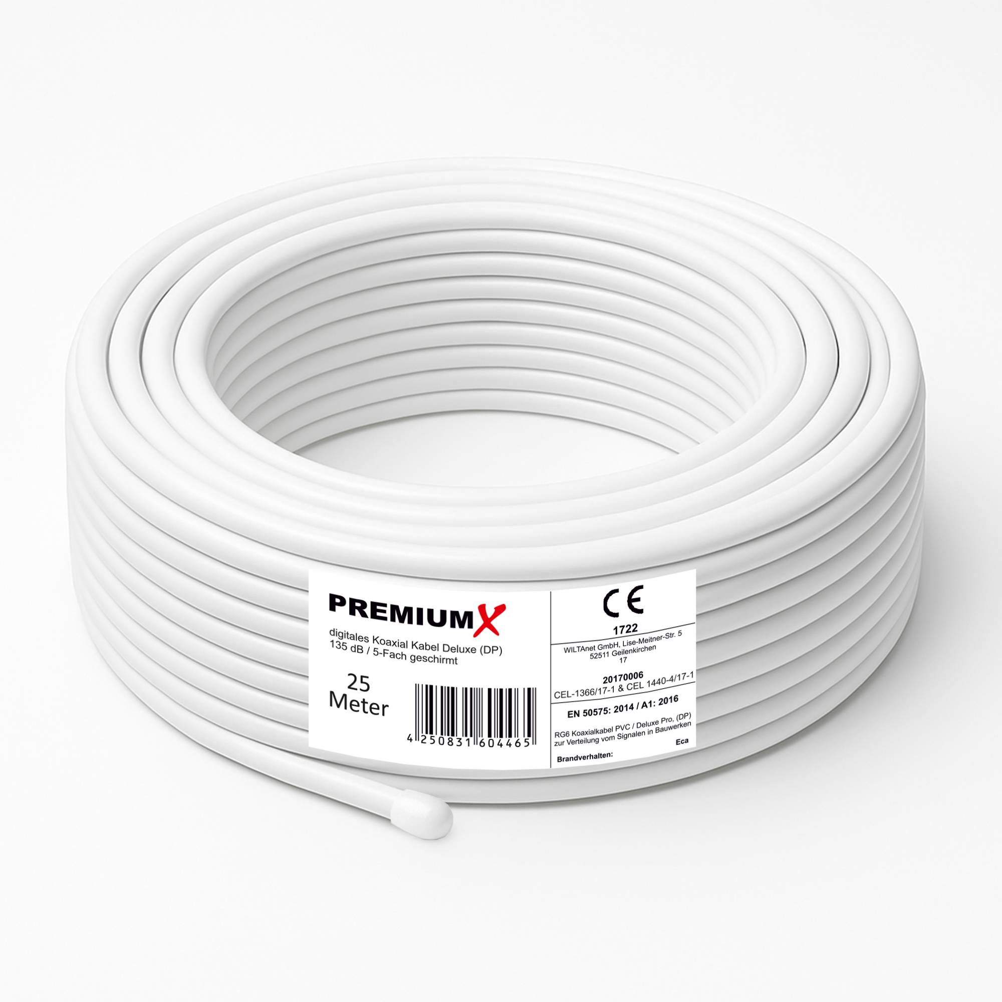 PremiumX 25m DELUXE PRO Koaxialkabel 135dB 5-Fach geschirmt, reines Kupfer SAT Antennenkabel