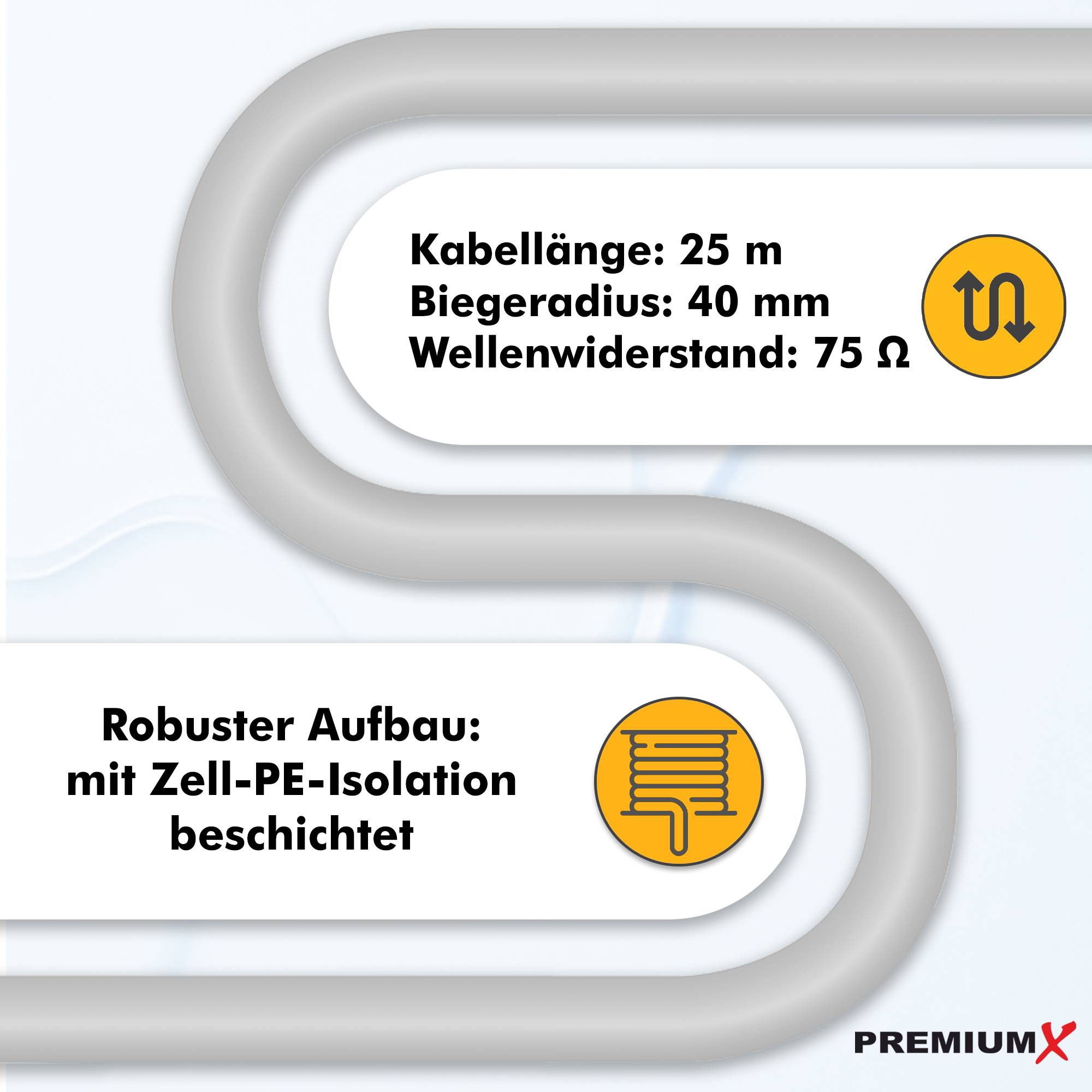 PremiumX 25m DELUXE PRO Koaxialkabel 135dB 5-Fach geschirmt, reines Kupfer SAT Antennenkabel