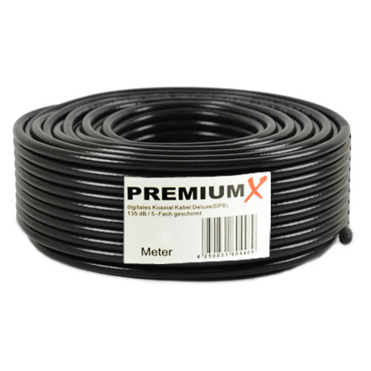 50m PremiumX DELUXE PRO Koaxial Kabel SCHWARZ 135dB 5-Fach geschirmt, reines Kupfer 50 Meter SAT Antennenkabel 135dB Neu