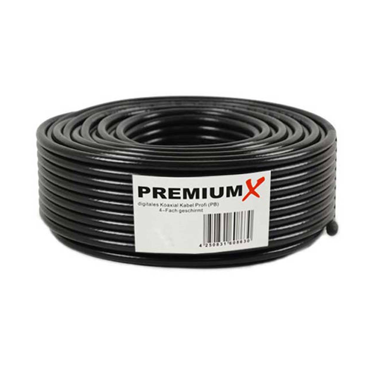 PremiumX 25m PROFI Koaxialkabel Schwarz 135dB 4-fach geschirmt REINES KUPFER Koax-Kabel Satellitenkabel SAT Antennenkabel