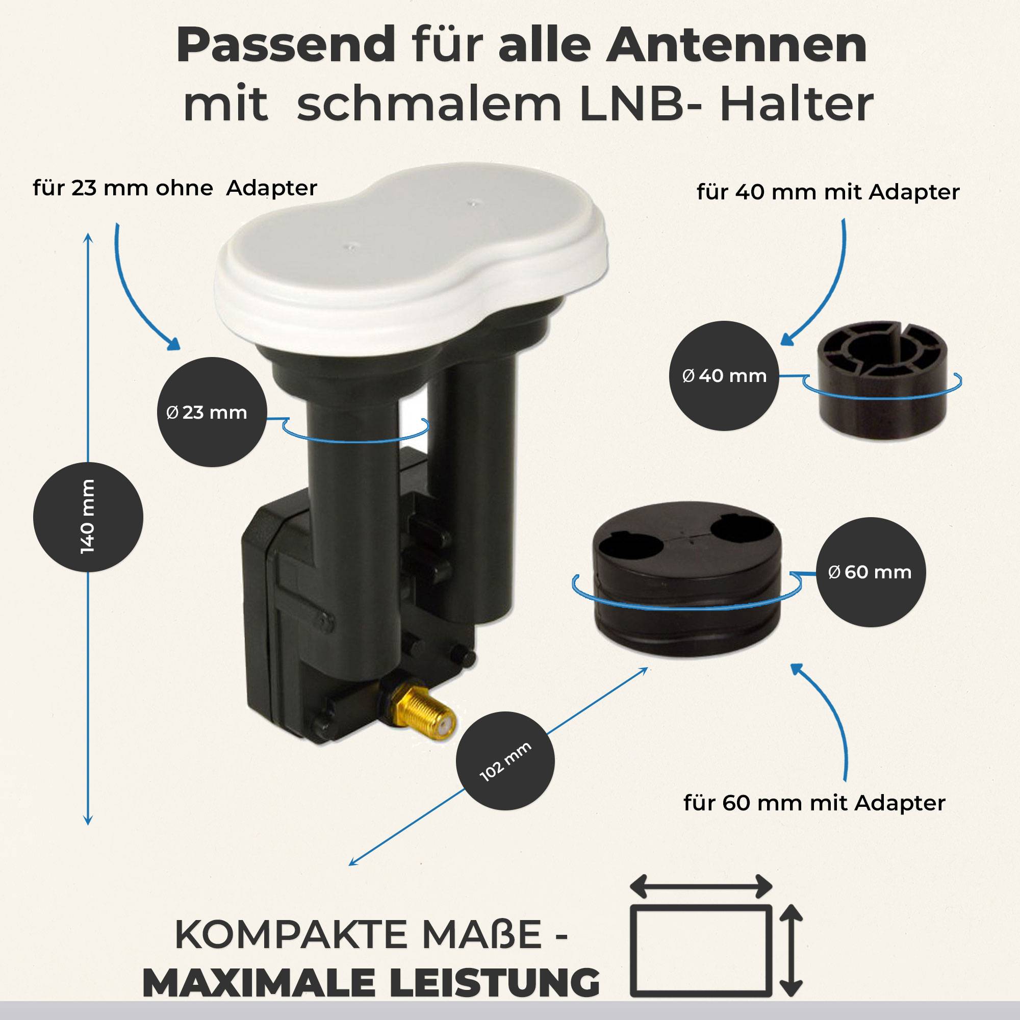 Premium X Monoblock Single LNB - für 1 Teilnehmer - 4K Full HD - mit Wetterschutz für Satellitenschüssel Astra 19,2° Ost Eutelsat 16° Ost Digita