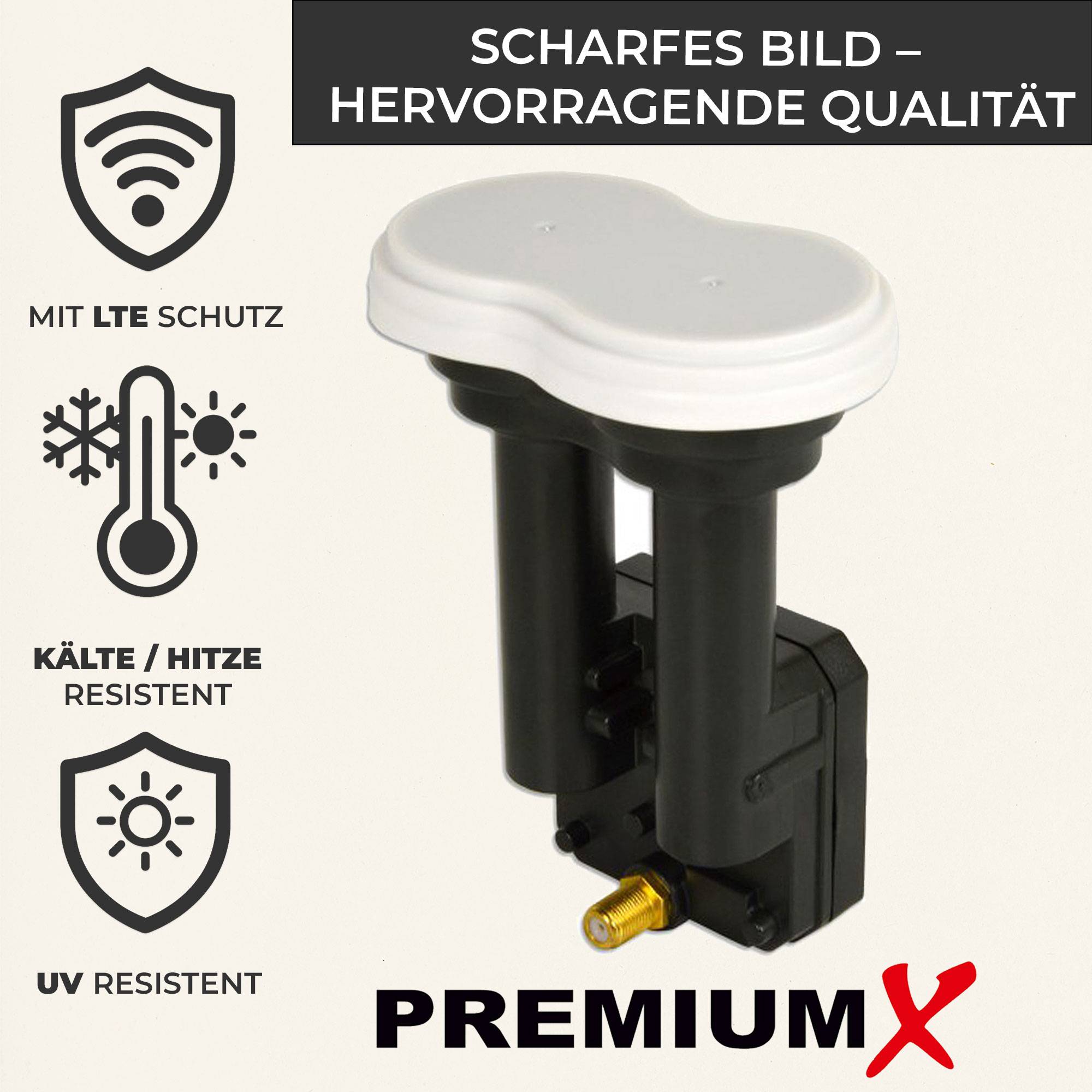 Premium X Monoblock Single LNB - für 1 Teilnehmer - 4K Full HD - mit Wetterschutz für Satellitenschüssel Astra 19,2° Ost Eutelsat 16° Ost Digita