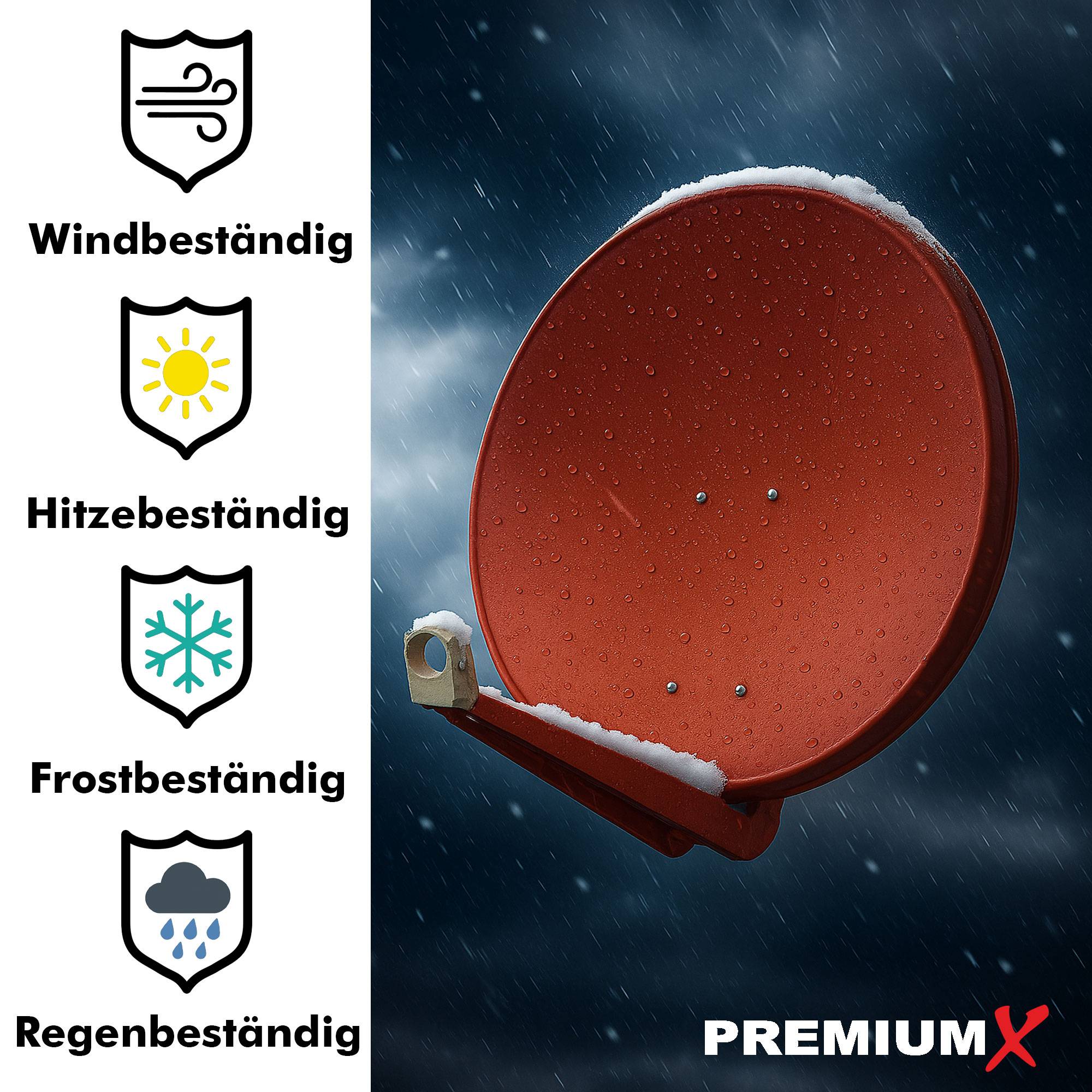 PremiumX DELUXE80 Satellitenschüssel 80cm Sat Schüssel aus Aluminium in Ziegelrot Offset Satelliten Antenne FullHD 4K UltraHD