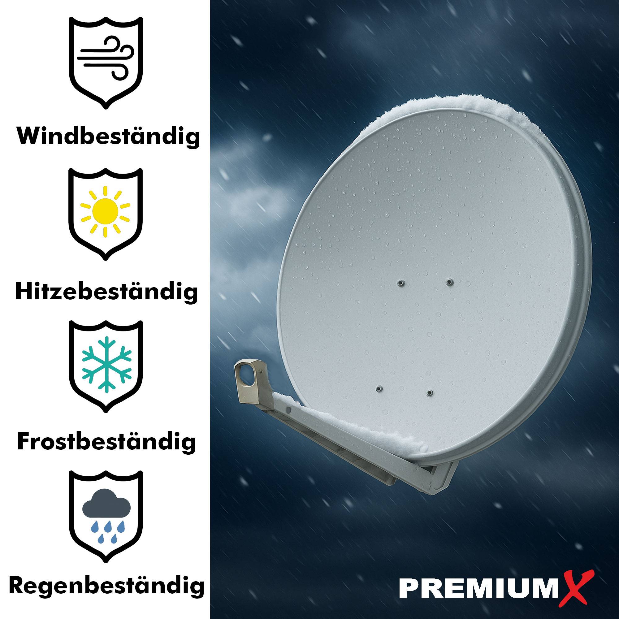 PremiumX DELUXE85 Satellitenschüssel 85cm Sat Schüssel aus Aluminium in Hellgrau Offset Satelliten-Antenne FullHD 4K UltraHD