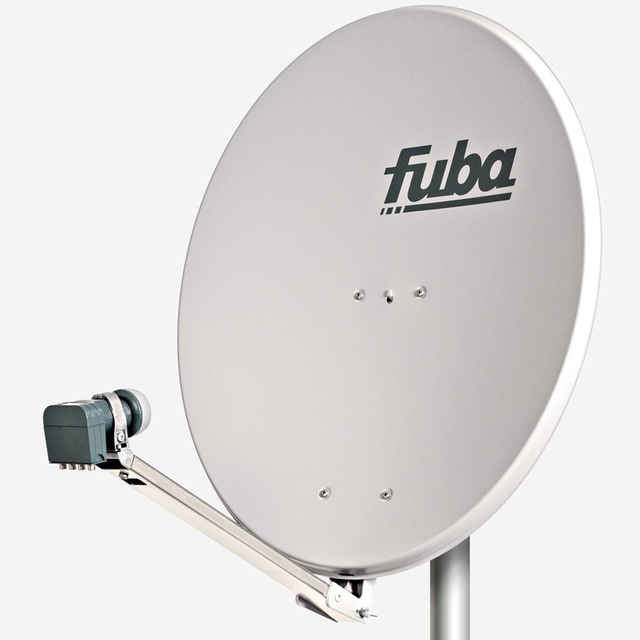 Fuba DAL 804 G + Quad LNB Sat Satelliten Anlage Schüssel DEK 417 4 Teilnehmer + 8 Alu Spiegel Grau für 4 Teilnehmer HDTV 4K 3D kompatibel Aluminium