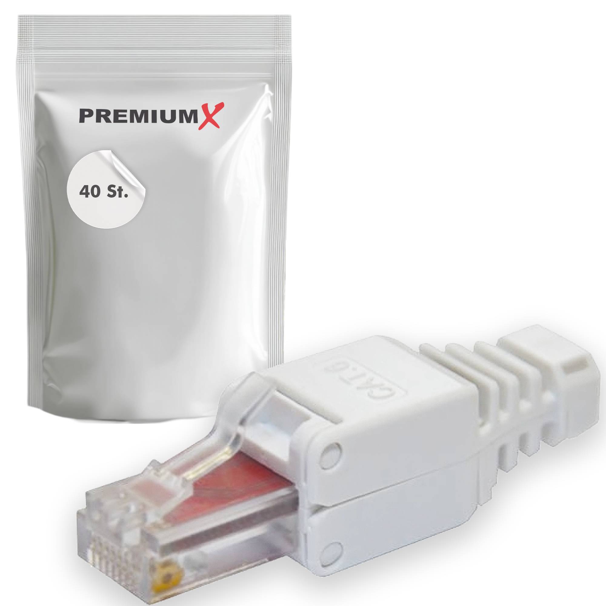 PremiumX 40x Netzwerkstecker CAT6 RJ45 Adapter Kupplung für CAT5 und CAT6 Verlegekabel Patchkabel AWG 24 Innenleiter LAN Stecker LSA Werkzeugfrei