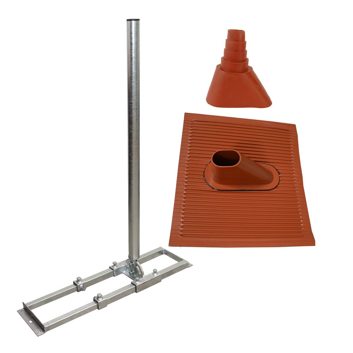 PremiumX PROFI X100-48F SAT Dachsparrenhalter 100cm Mast 48mm Stahl voll feuerverzinkt Sparren-Halterung für Satellitenschüssel mit ALU DachZiegel