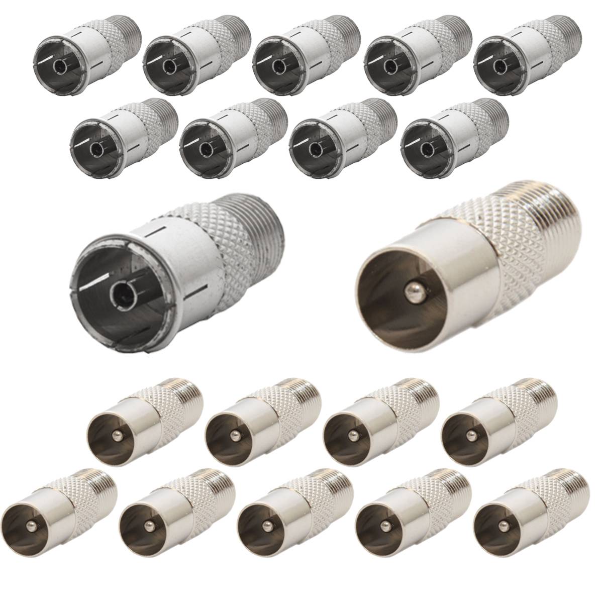PremiumX 20x F-Adapter F-Quickstecker Kupplung TV Kabel Koaxialkabel Verbinder (10x weiblich + 10x männlich)