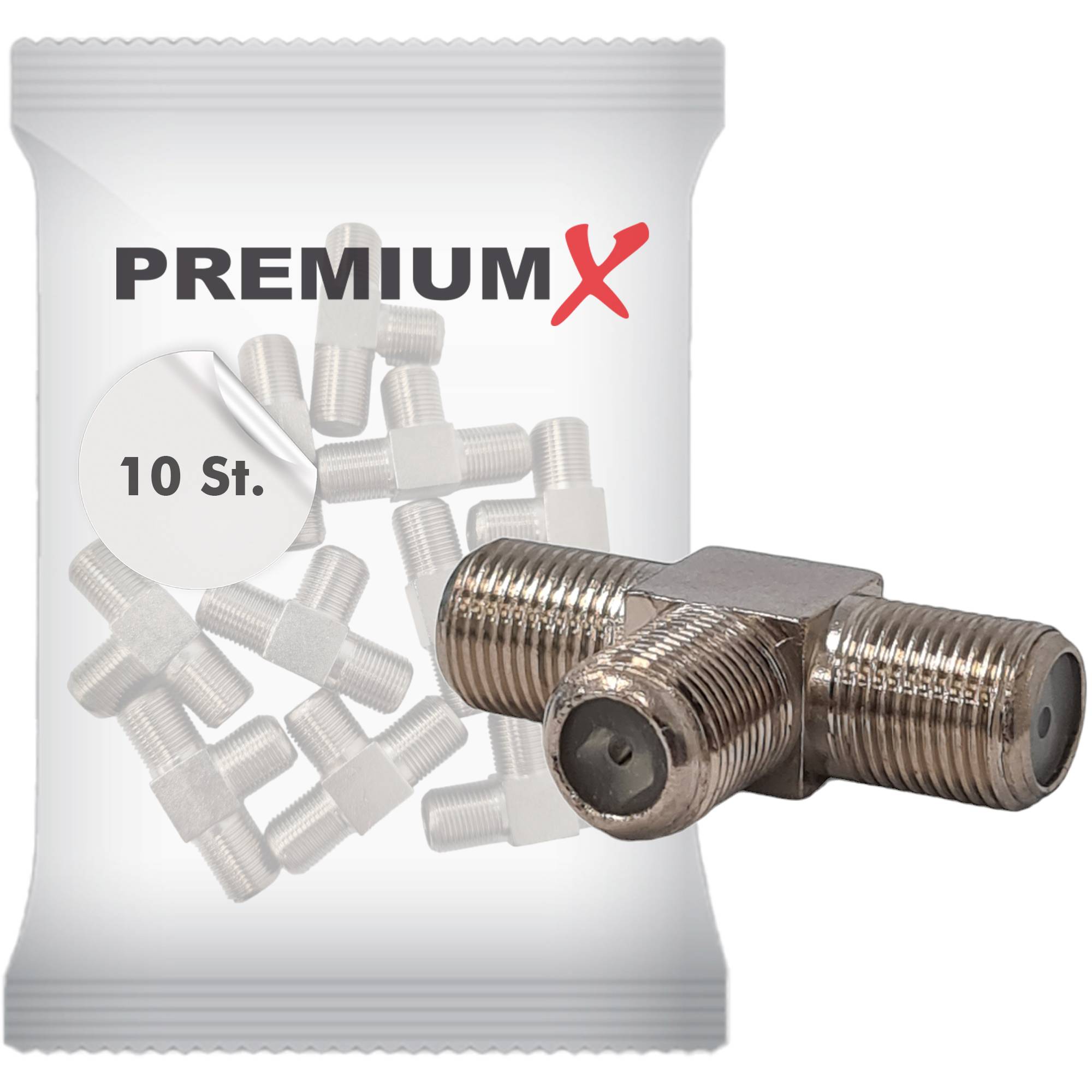 PremiumX 10x 3-fach T-Verteiler F-Adapter 3x F-Buchse F-Kupplungen Splitter Verbinder für Koaxialkabel Antennenkabel