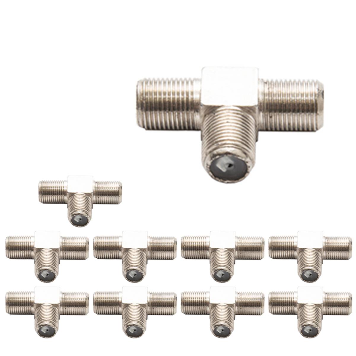 PremiumX 10x 3-fach T-Verteiler F-Adapter 3x F-Buchse F-Kupplungen Splitter Verbinder für Koaxialkabel Antennenkabel