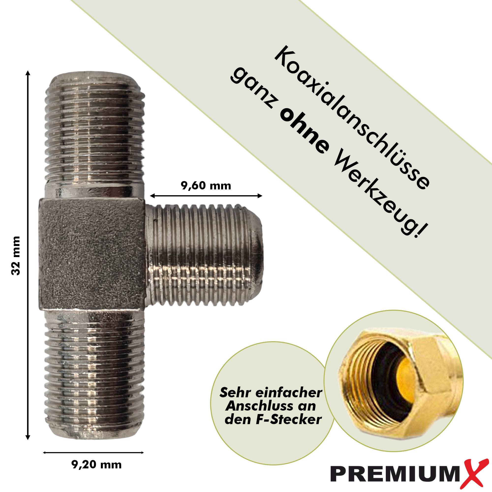 PremiumX 20x 3-fach T-Verteiler F-Adapter 3x F-Buchse F-Kupplungen Splitter Verbinder für Koaxialkabel Antennenkabel
