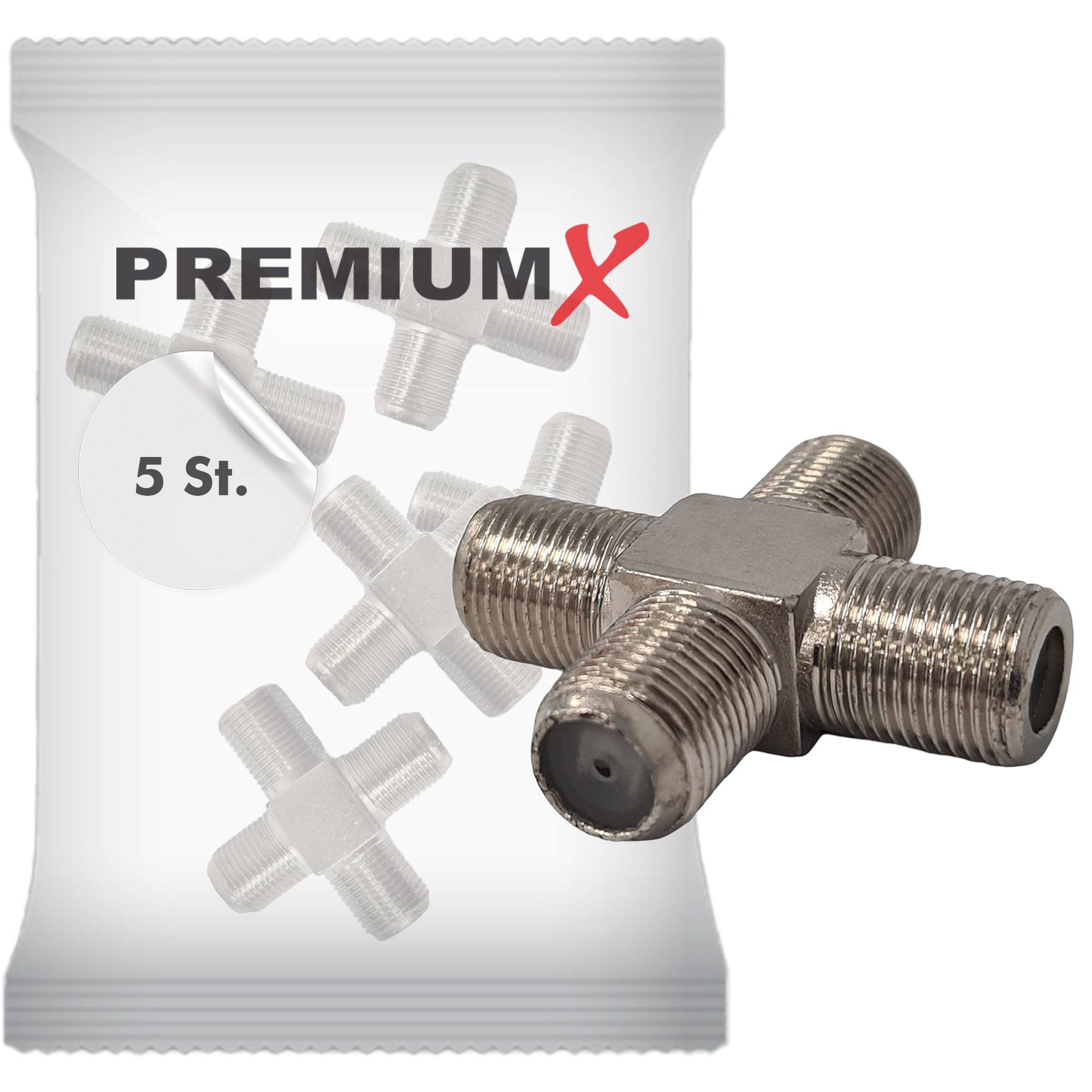PremiumX 5x F-Adapter 4x F-Buchse Verbinder Splitter Koax- und Antennenkabel