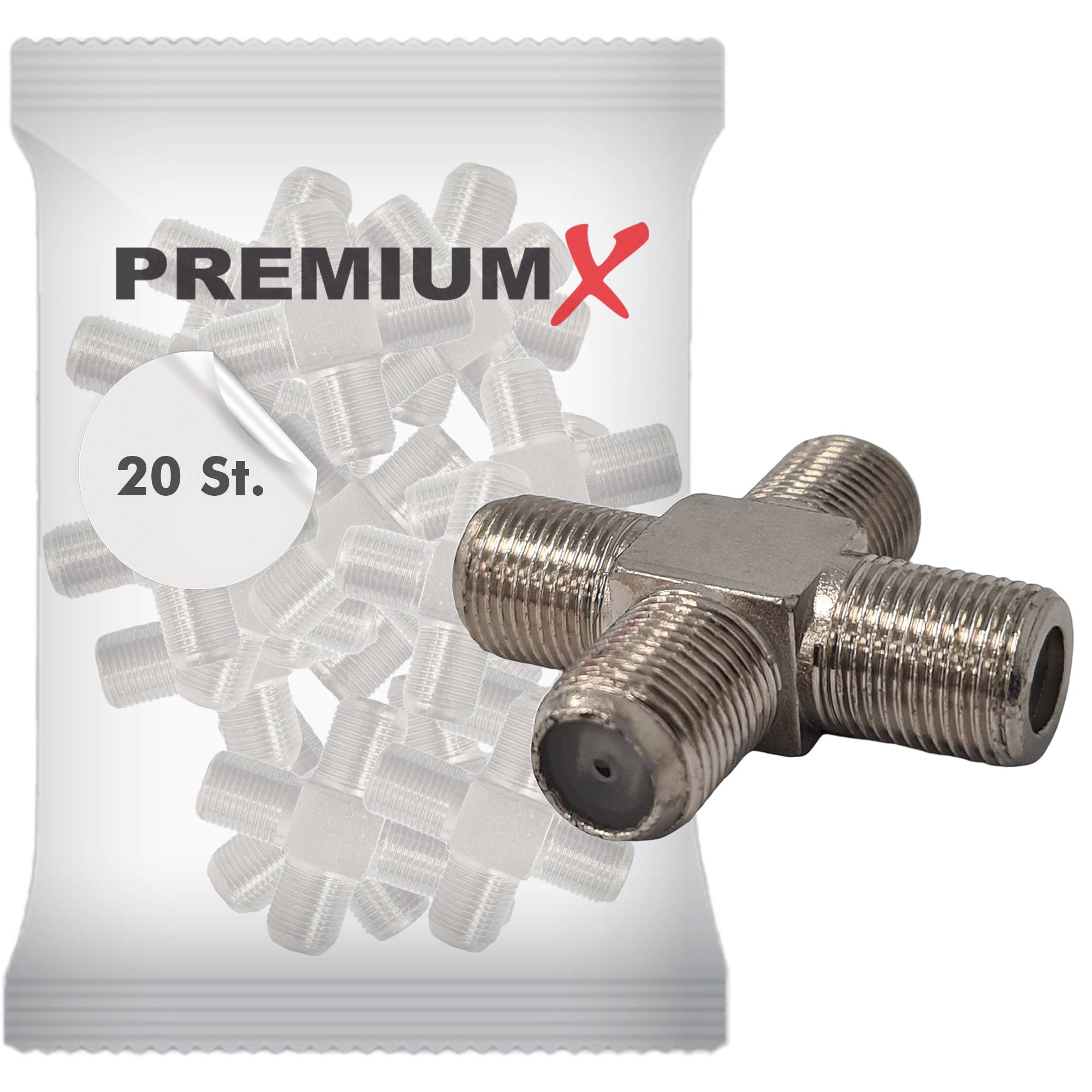 PremiumX 20x F-Adapter 4x F-Buchse Verbinder Splitter Koax- und Antennenkabel