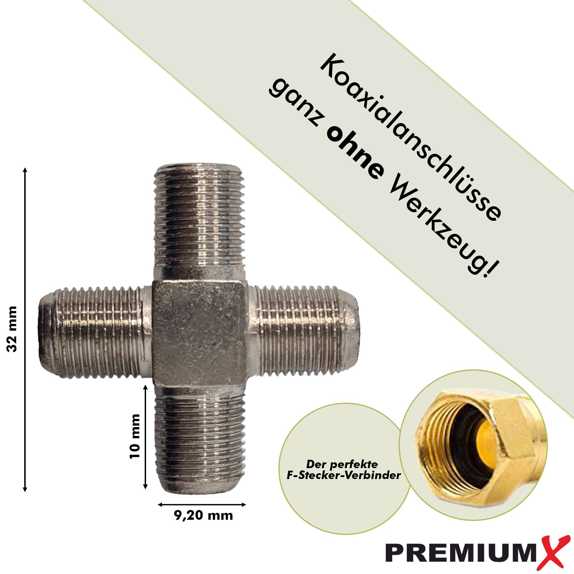 PremiumX 10x F-Adapter 4x F-Buchse Verbinder Splitter Koax- und Antennenkabel