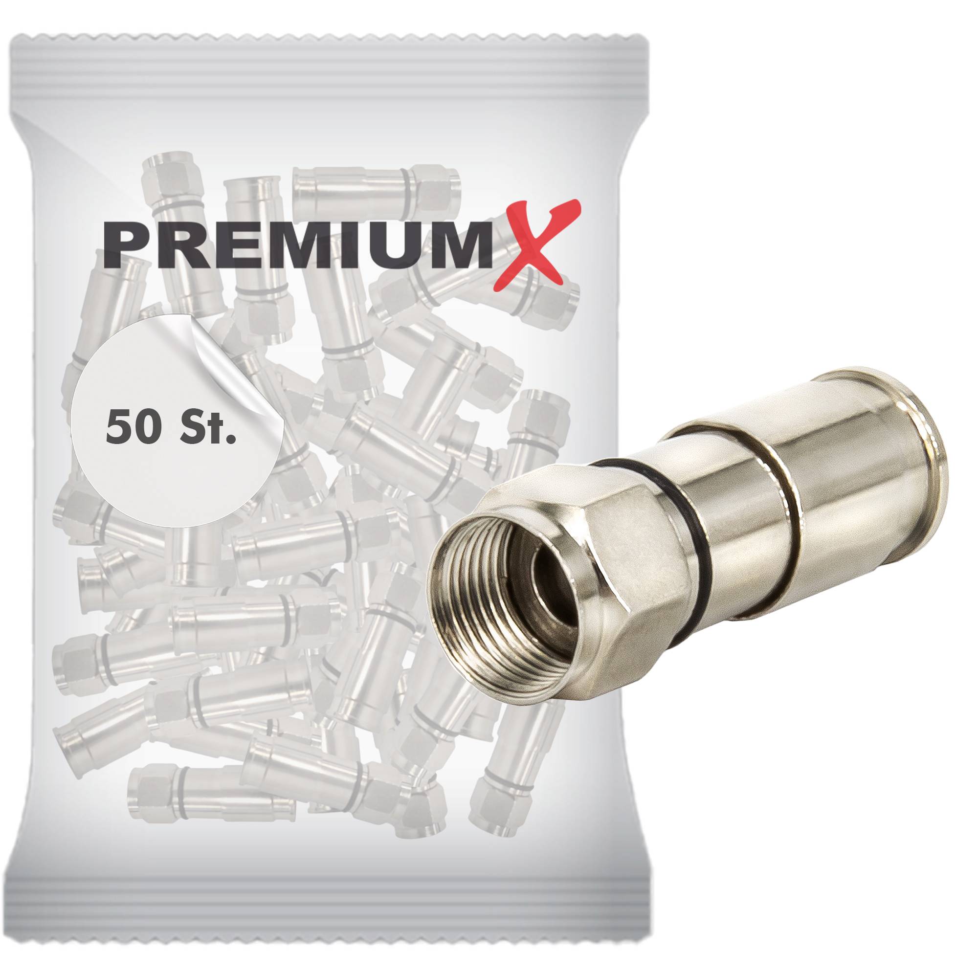 PremiumX 50x Kompressionsstecker XCon 323 F-Kompressionsstecker 7,5mm für SAT Kabel Koaxialkabel