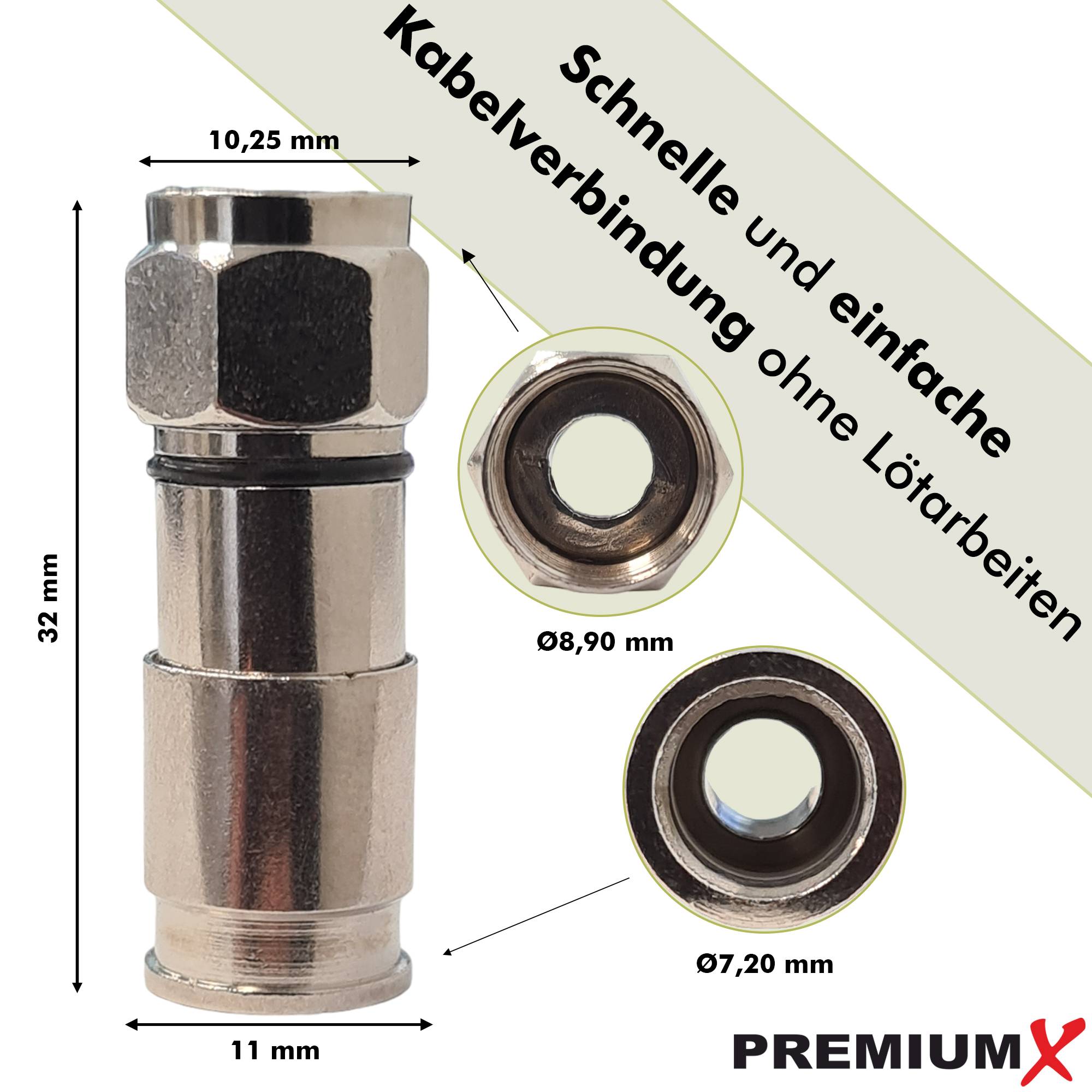 PremiumX 100x Kompressionsstecker XCon 323 F-Kompressionsstecker 7,5mm für SAT Kabel Koaxialkabel